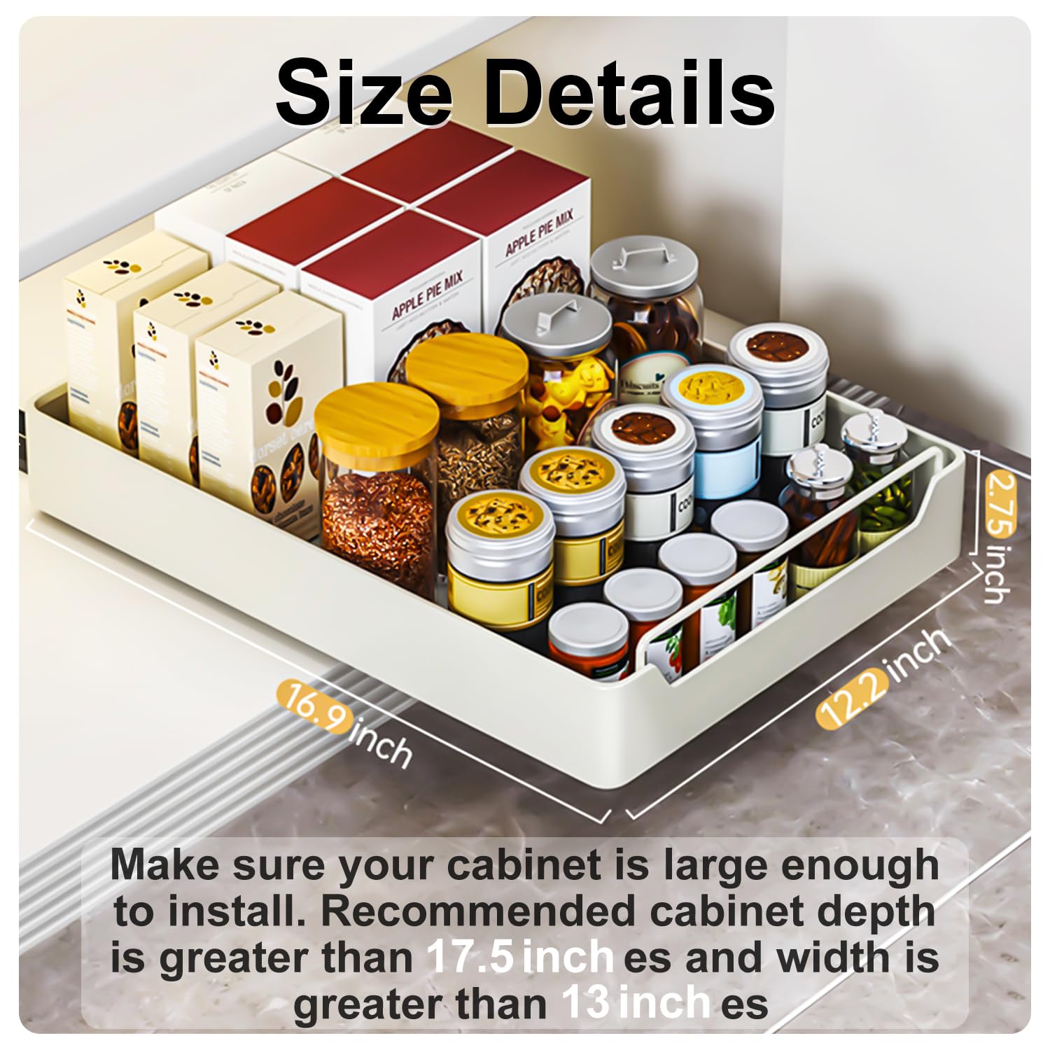 Quseha Pull Out Cabinet Organizer Fixed With Adhesive Nano Film, Heavy Duty Slide Out Pantry Shelves, Sliding Drawer Pantry Shel