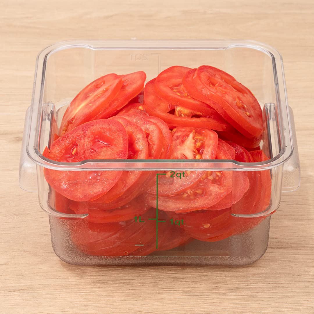 Restaurantware Met Lux 2 Quart Brine Bucket, 1 Square Marinating Container - With Volume Markers, Built-In Handles, Clear & Gree
