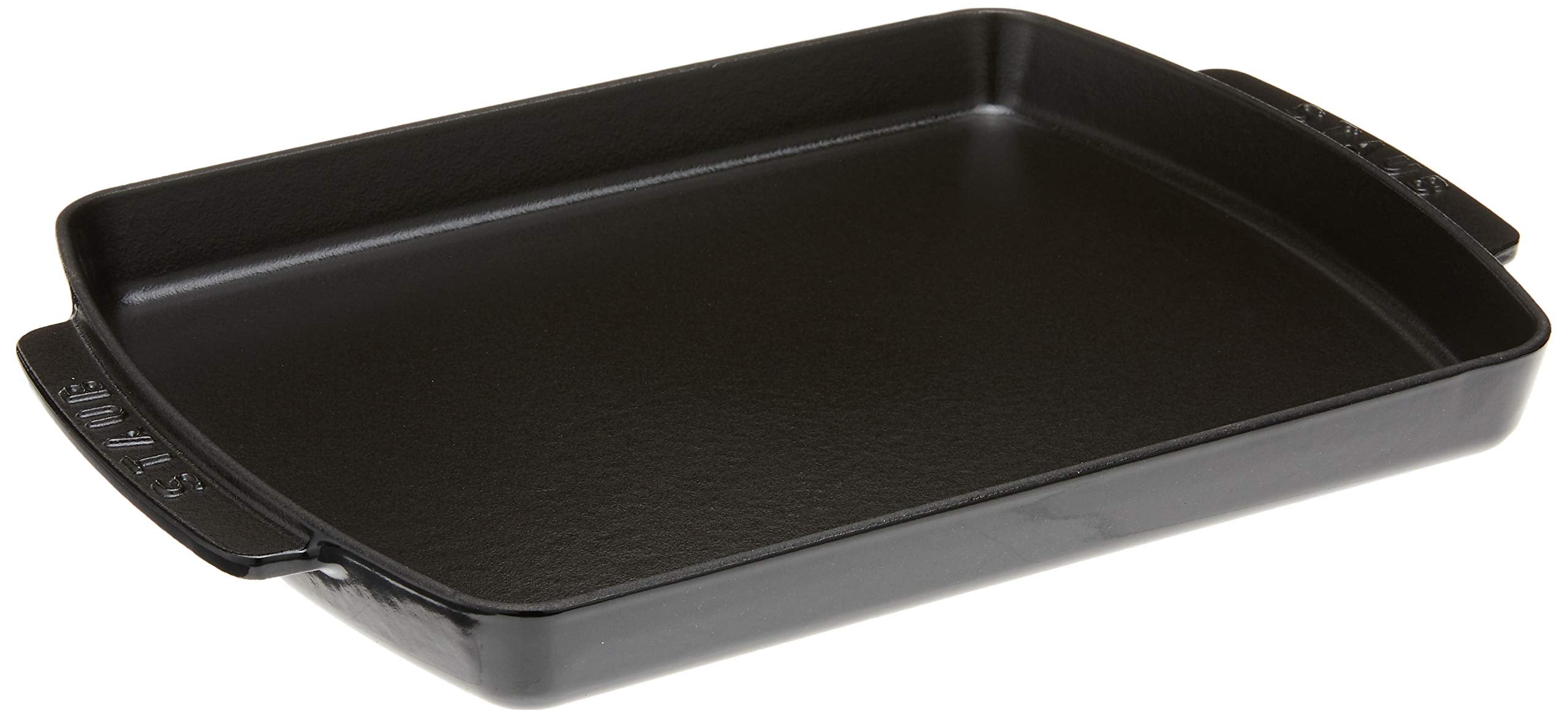 Staub Cast Iron 13 X 9-Inch Rectangular Serving Dish With Wood Base - Matte Black, Made In France