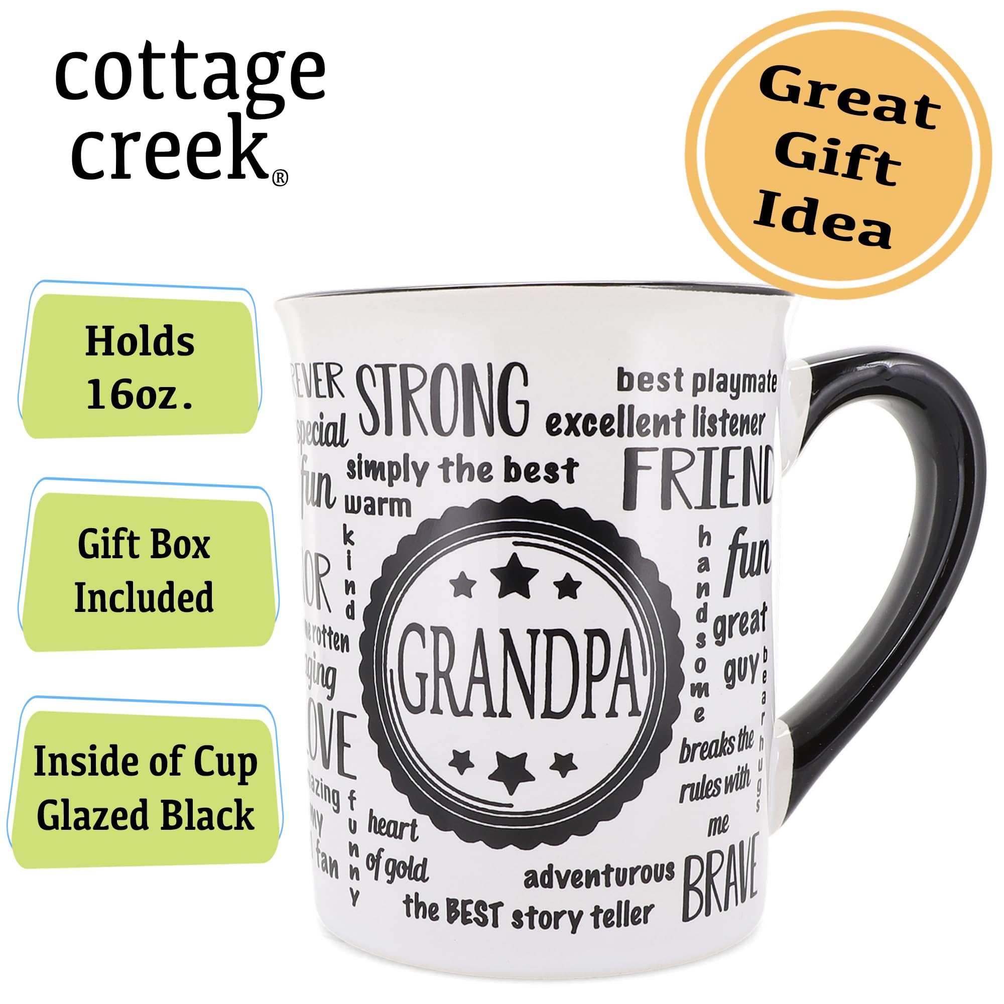 Cottage Creek Grandpa Mug, 16Oz Ceramic Gift Boxed Black And White Grandpa Coffee Cup, Grandpa Gifts For New Grandparents, Gifts