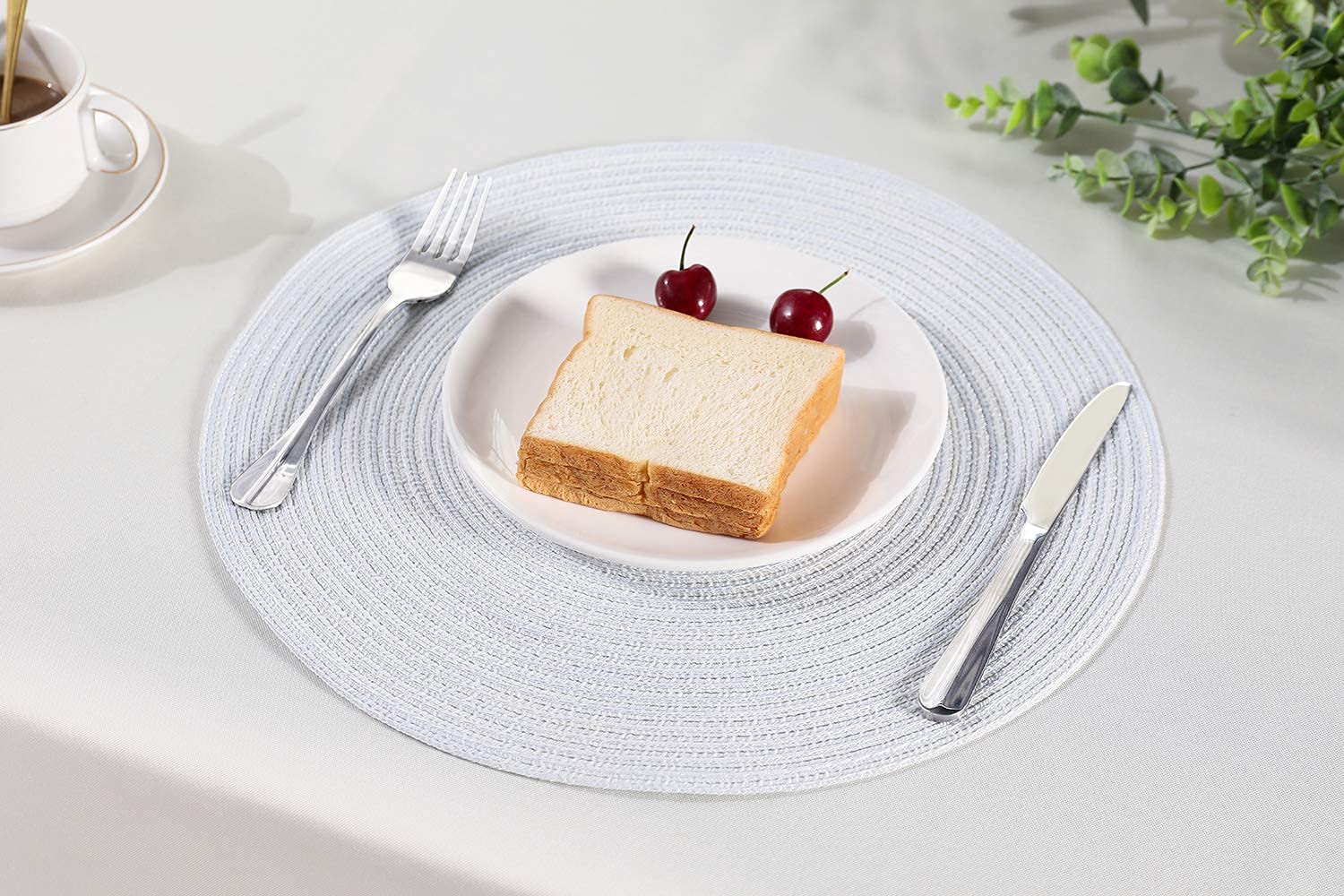 Peking Round Placemats Set Of 6, Cotton Woven Placemat Heat-Resistant Non-Slip Washable Table Mats For Dining Table 15 Inch, Whi
