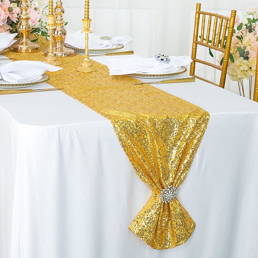 Jyflzq Gold Sequin Table Runner 12''X72'' Pack Of 2 Glitter Sequin Fabric Table Linens Runner Sparkly Sequin Runners For Table W