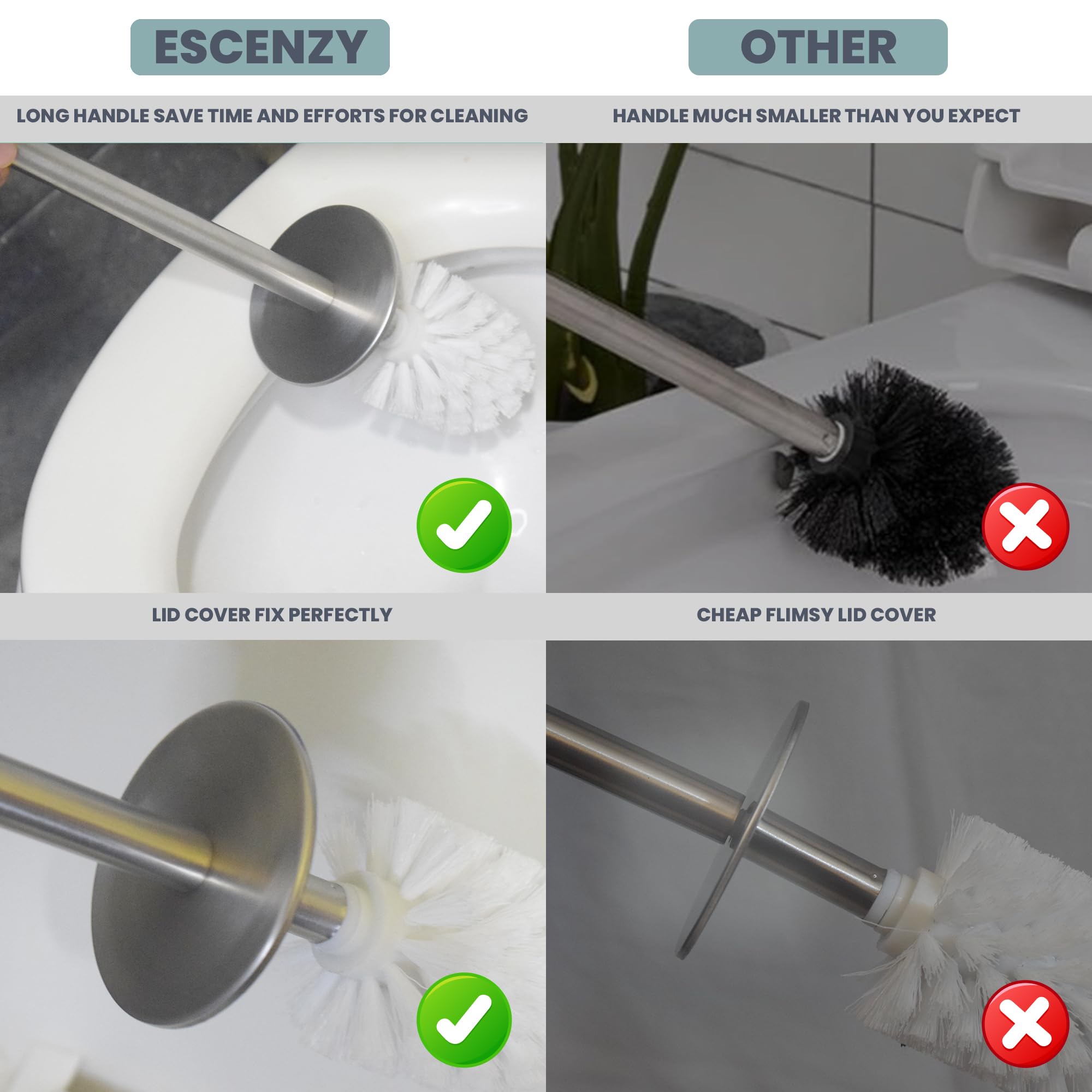 Escenzy Mermaid Bathroom Toilet Brush And Holder Set Mosaic Glass | Non-Rustic Stainless Steel | Practical & Decorative Toilet B