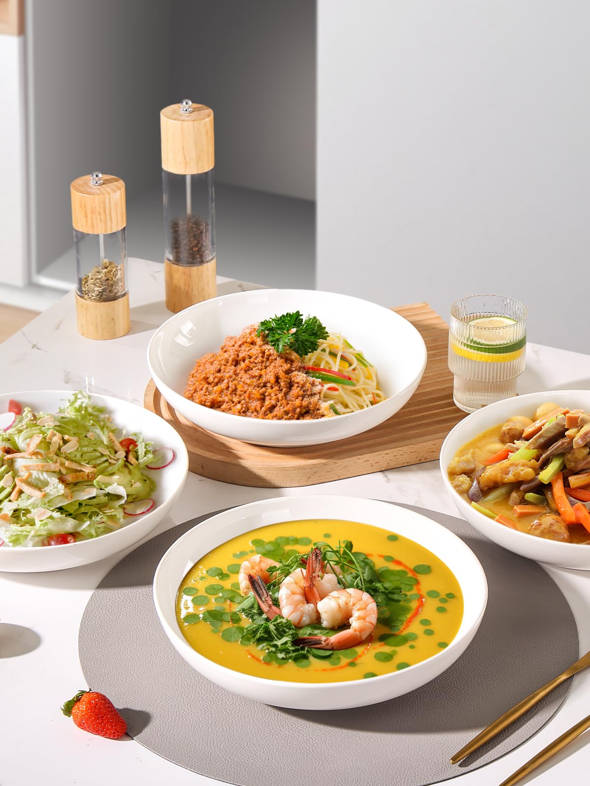 Y Yhy 9.75'' Large Pasta Bowls, 50 Ounces Big Salad Bowls, Ceramic Serving Bowl Set Of 4, Wide And Shallow Bowls Set, Microwave