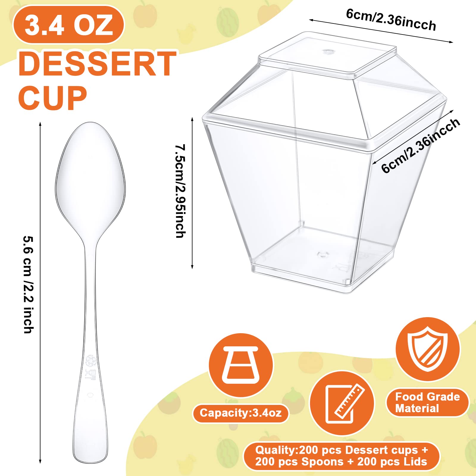 600 Pcs 3.4 Oz Plastic Dessert Cups Parfait Cups With Lids And Spoons Mini Appetizer Cups Clear Square Disposable Cups Dessert F