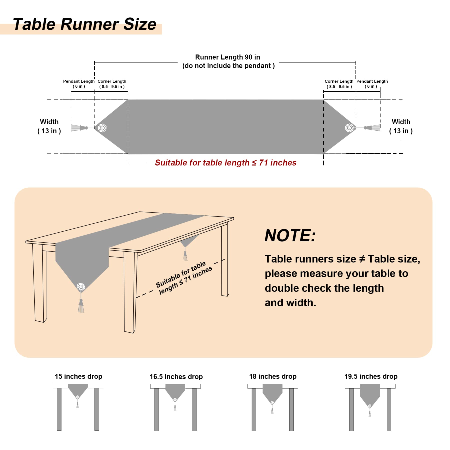 Loom And Mill Luxury Thick Chenille Table Runner, Modern Damask Jacquard Table Runners With Handmade Tassels For Dining Room Dre