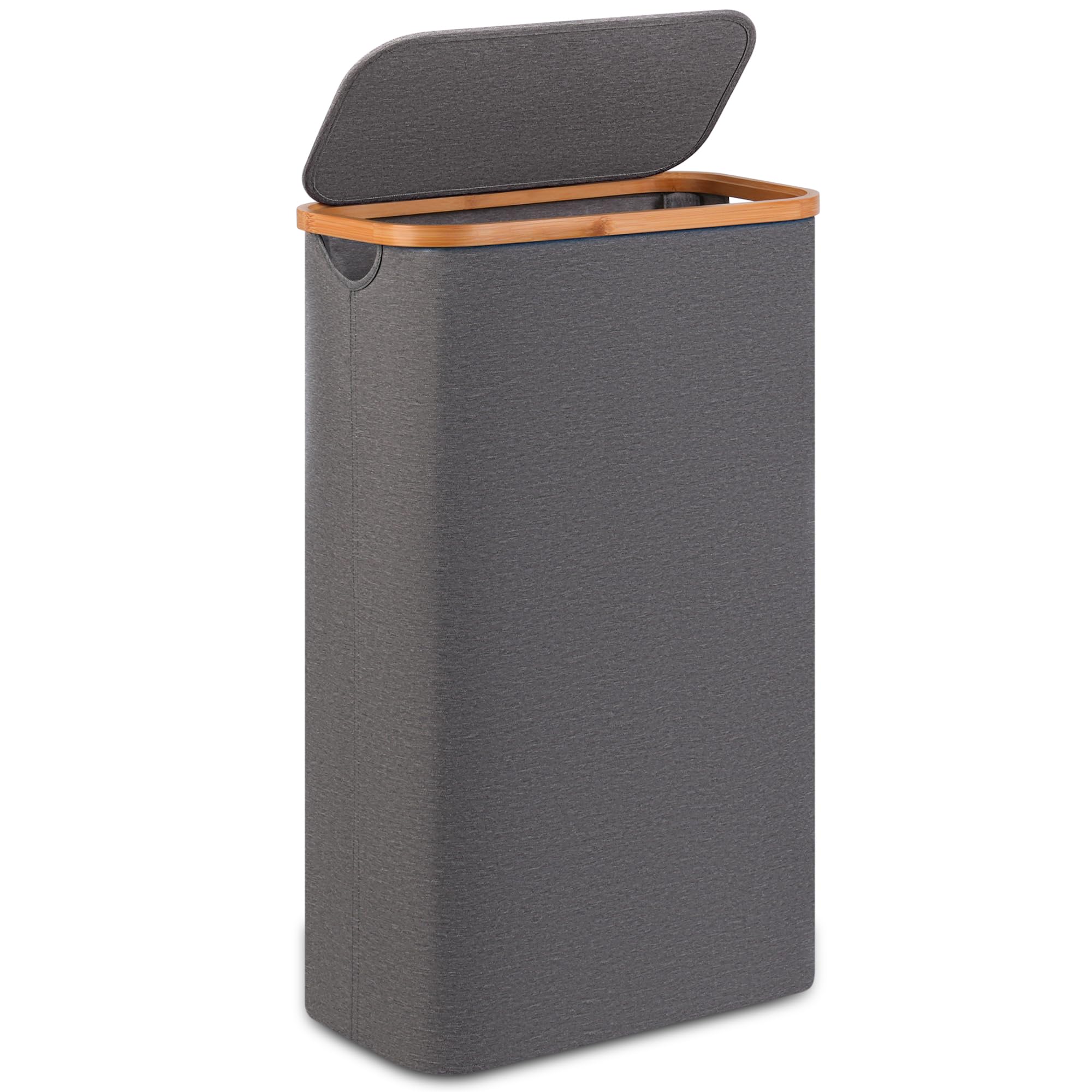 Merkisa Slim Laundry Basket,60L Laundry Hamper With Lid, Tall Hamper For Laundry,Dirty Cloth Hamper With Bamboo Handle For Toys,