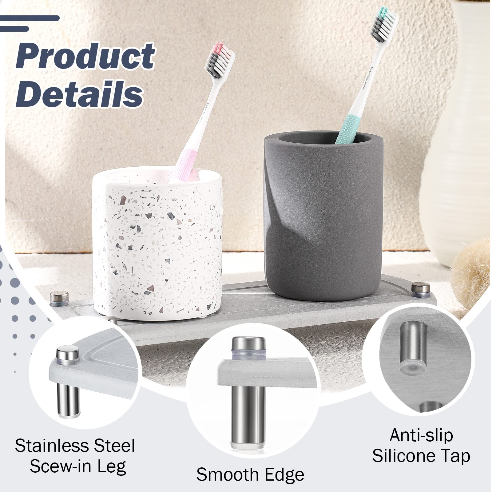 Bojdopie Sink Caddy, Instant Dry Bathroom Kitchen Sink Organizer, Water Absorbing Stone Tray For Soap Bottle Sponge Brush Candle