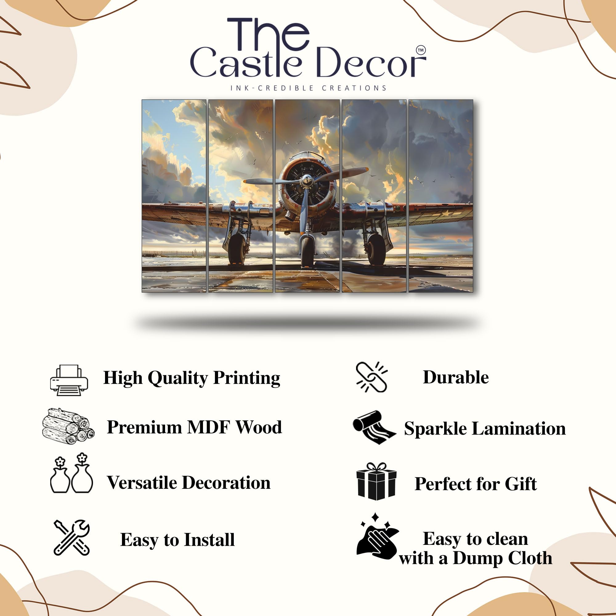 The Castle Decor Aviation Art Painting With Frame Big Size 27X48 Wall Art For Living Room,Bedroom,Drawing Room,Hotels-Wooden Fra