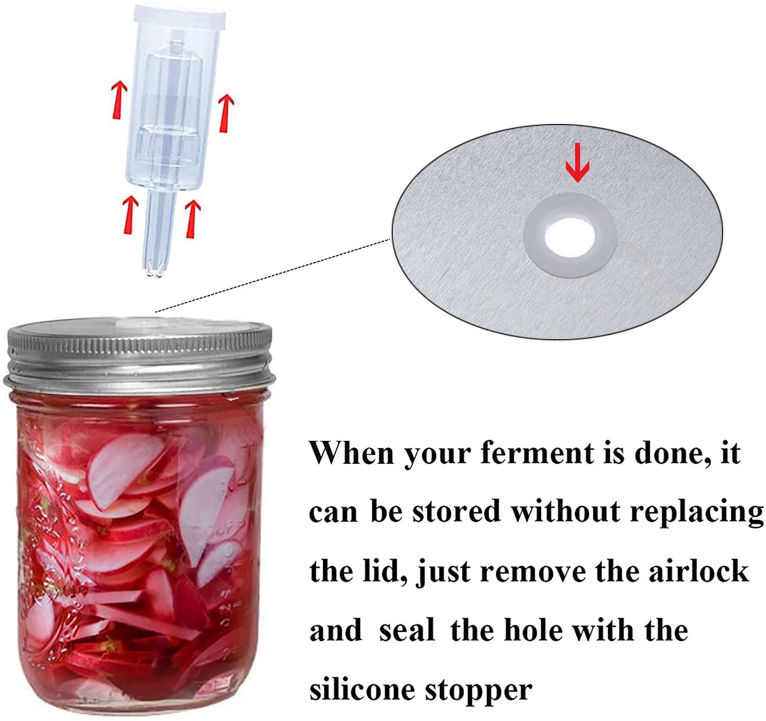 Fermentation Lids, 6 Set Fermentation Kit For Wide Mouth Jars, 6 Stainless Steel Fermenting Lids With 6 Silicone Grommets, 6 Air