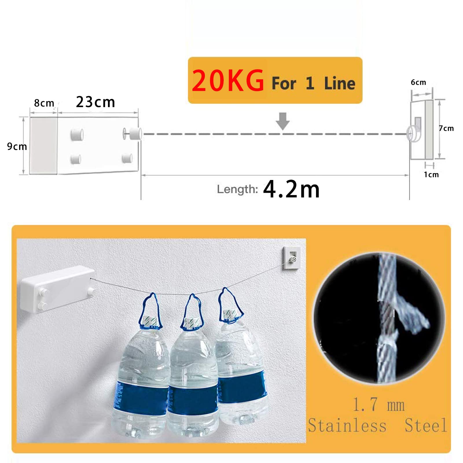 Retractable clothesline-clothes Line Retracting Indoor-clothes Drying Line-Double Retractable clothes Lines for Hanging clothes Outdoor with 138 Ft Steel Wire  clothing LineLaundry Line  White