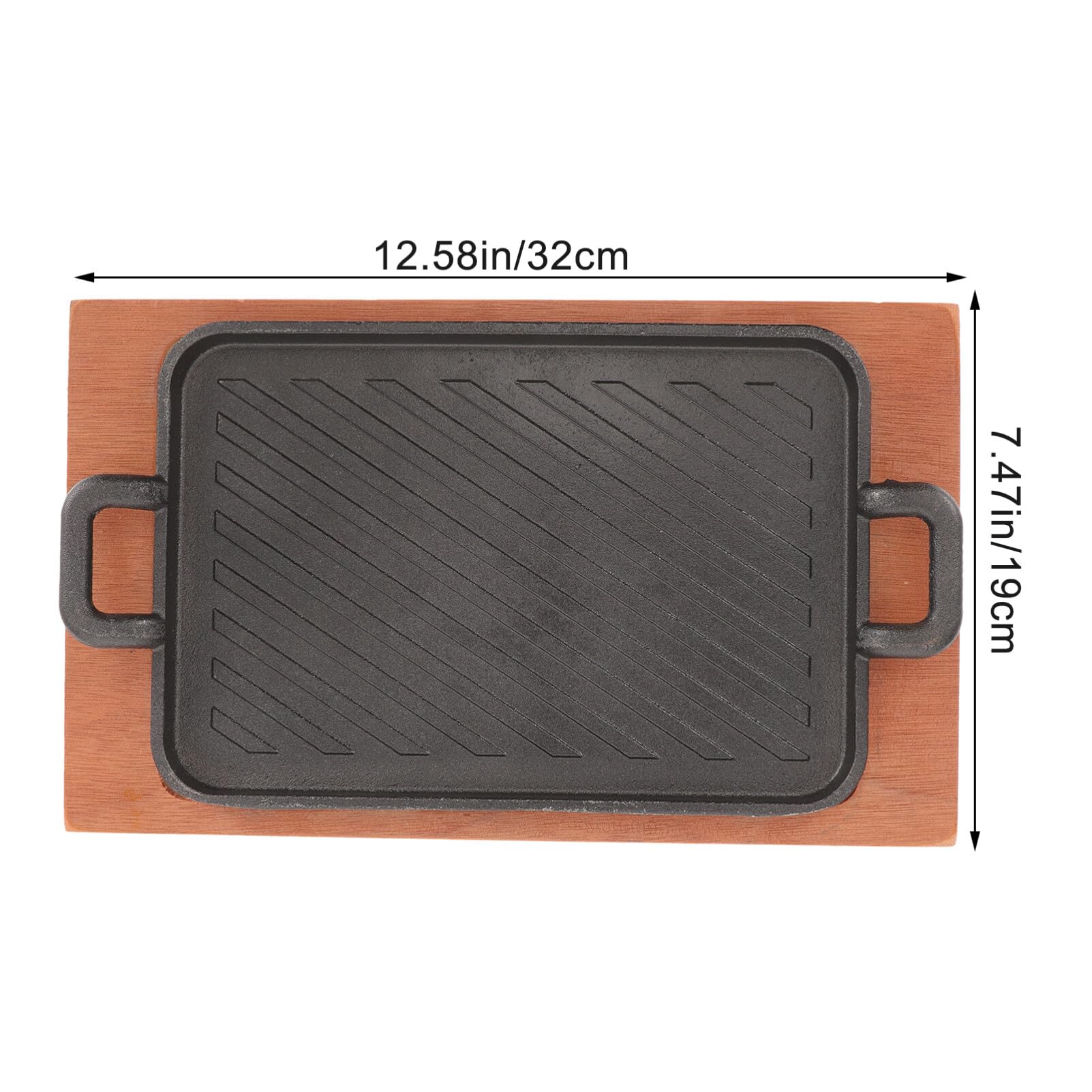 Yardwe Cast Iron Steak Plate Sizzle Griddle With Wooden Base Steak Pan Grill Fajita Server Plate For Home Kitchen Restaurant (7.