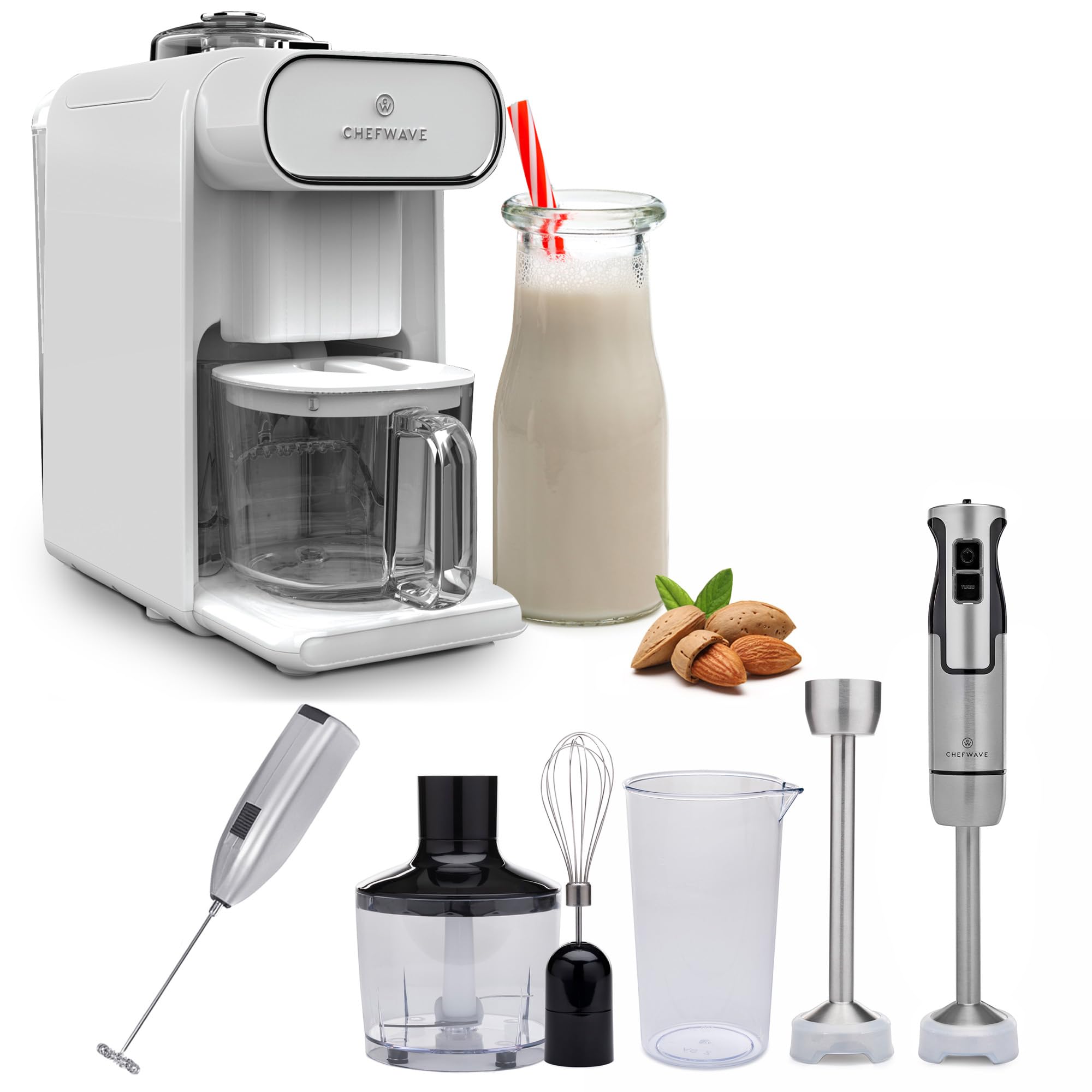 Chefwave Milkmade Non-Dairy Milk Maker With Intermix Hand Blender & Milk Frother (3 Items)
