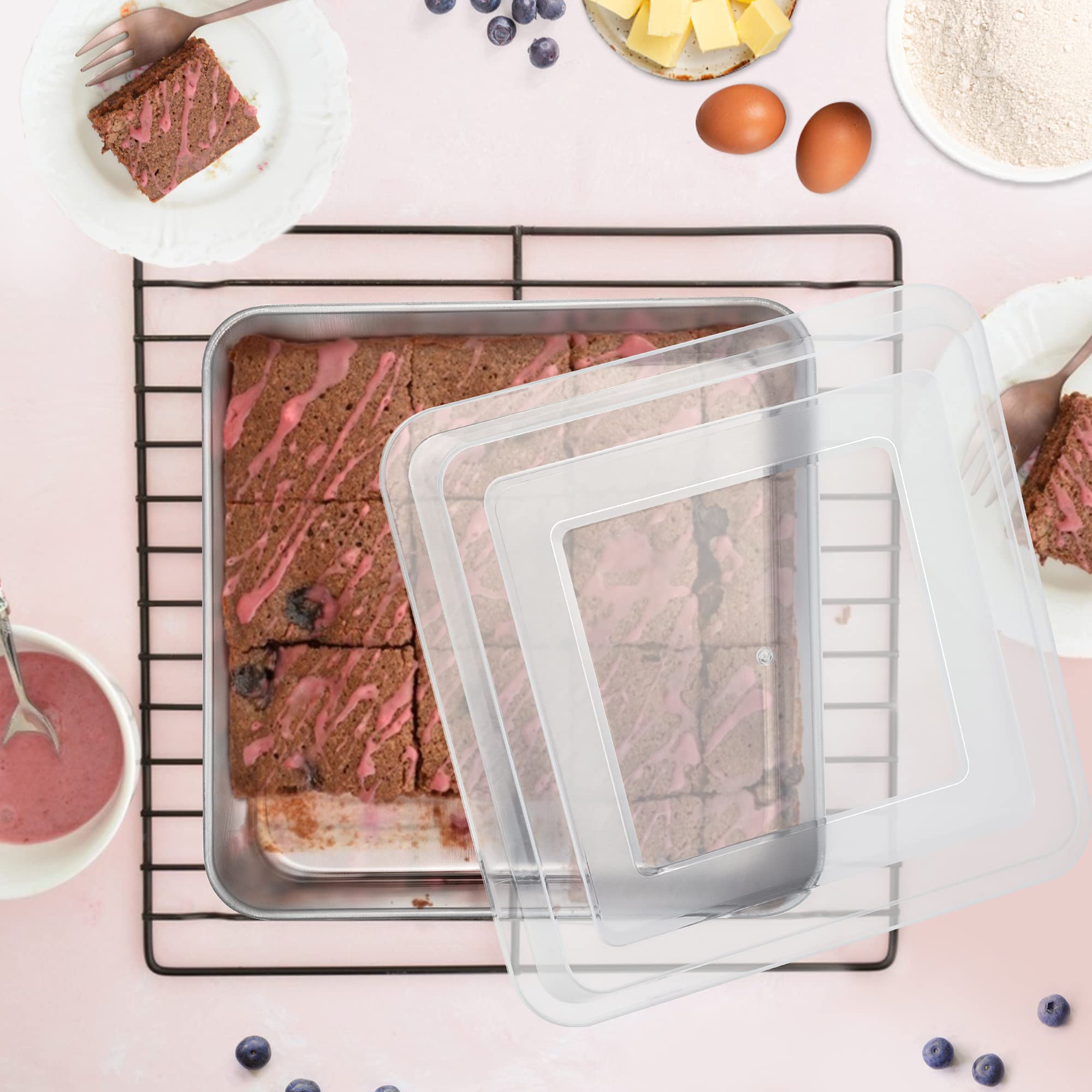E-Far 9 X 9-Inch Baking Pan With Lid, Square Cake Brownie Baking Pans Stainless Steel Bakeware, Non-Toxic & Healthy, Easy Clean