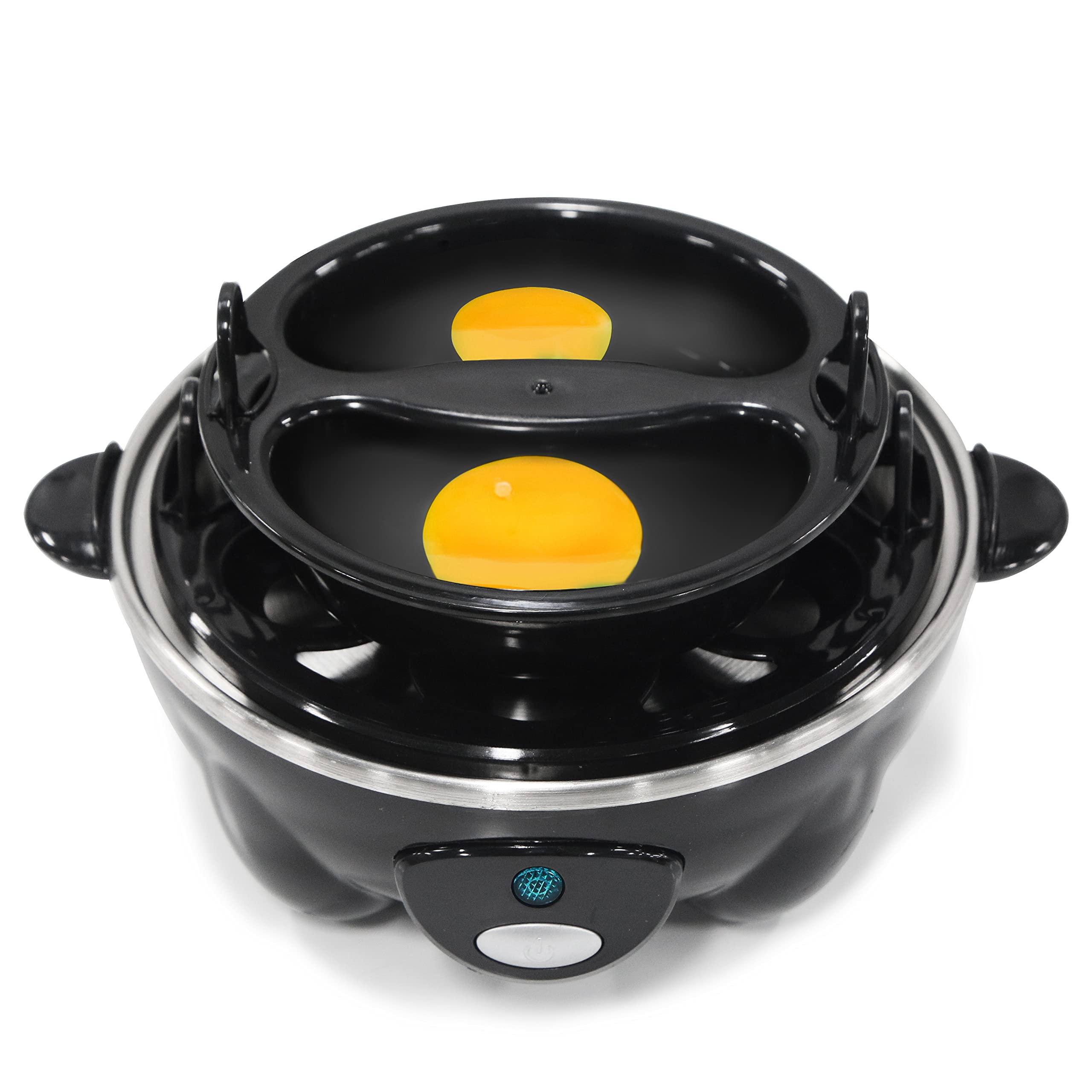 Elite Gourmet Rapid Egg Cooker, 7 Egg Capacity, Stainless Steel, Black, EGC-007B# - Hard, Medium, Soft Boiled, Poacher, Omelet Maker