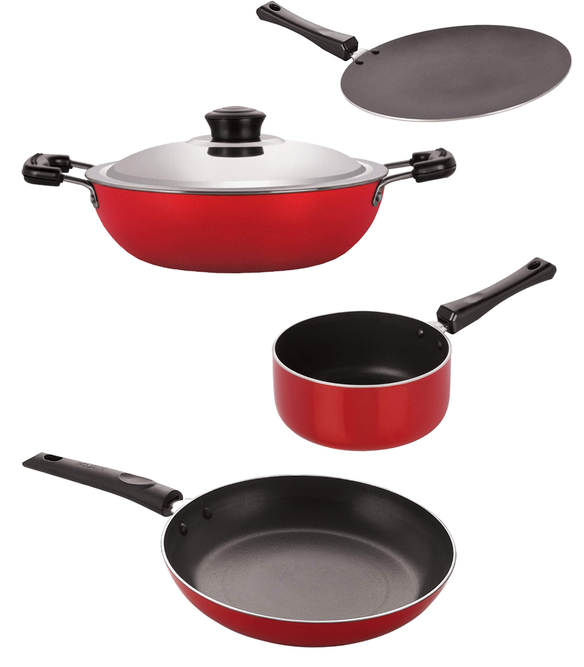 Nirlon Aluminium Non Stick Cooking Pots & Pans Set Of 4 Pieces (2.6Mm_Ct_Dkdm_Spb_Tp24)