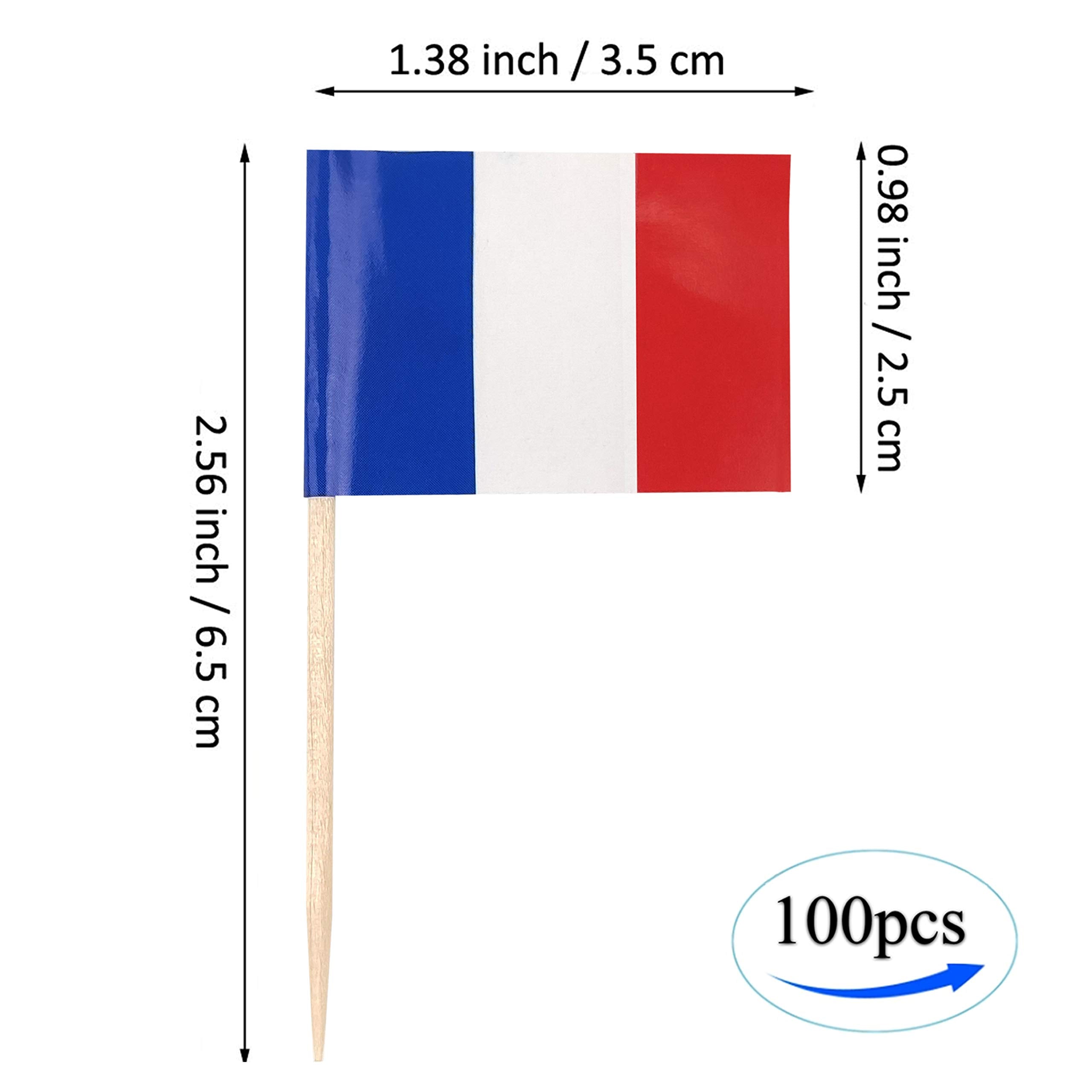 Jbcd France Toothpick Flag French Mini Small Cupcake Topper Flags, 100Pcs