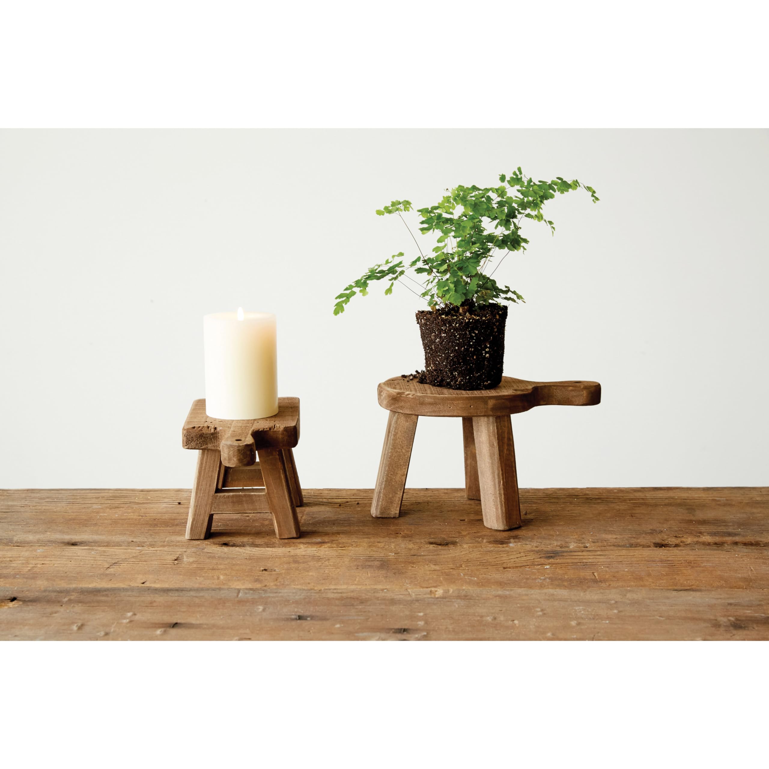 Creative Co-Op Small Wood Pedestal With Handle