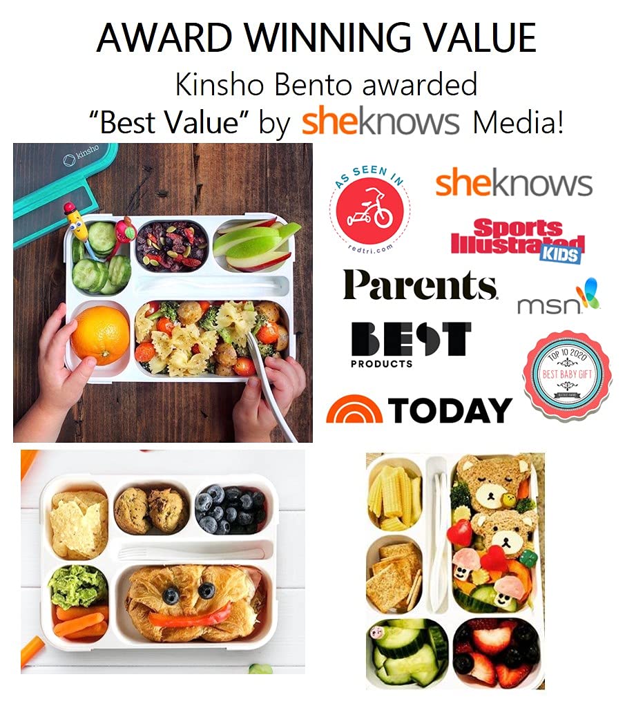 kinsho Bento Box Lunch-Box Containers for Kids  Adults  6 Compartment Lunch-Boxes  Leakproof School Bentobox  Snack or Meal Portion Container  BPA-Free  Teal