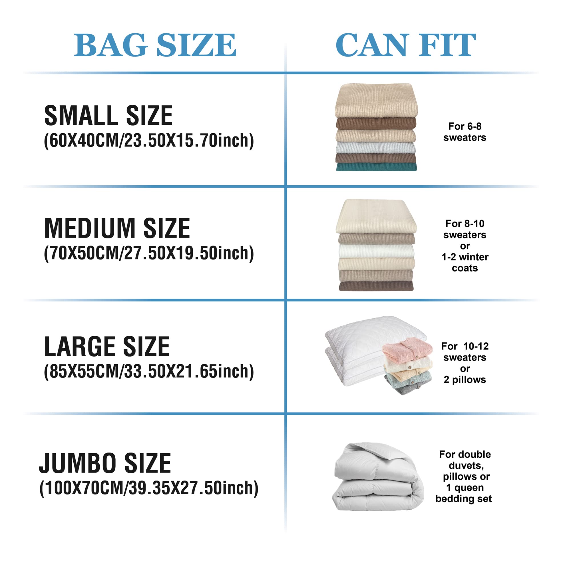 20 Combo Vacuum Storage Bags (4 Jumbo/4 Large/6 Medium/6 Small)  Space Saver Bags Vacuum Seal Bags with Pump  Space Bags  Vacuum Sealer Bags for Clothes  Comforters  Blankets  Bedding