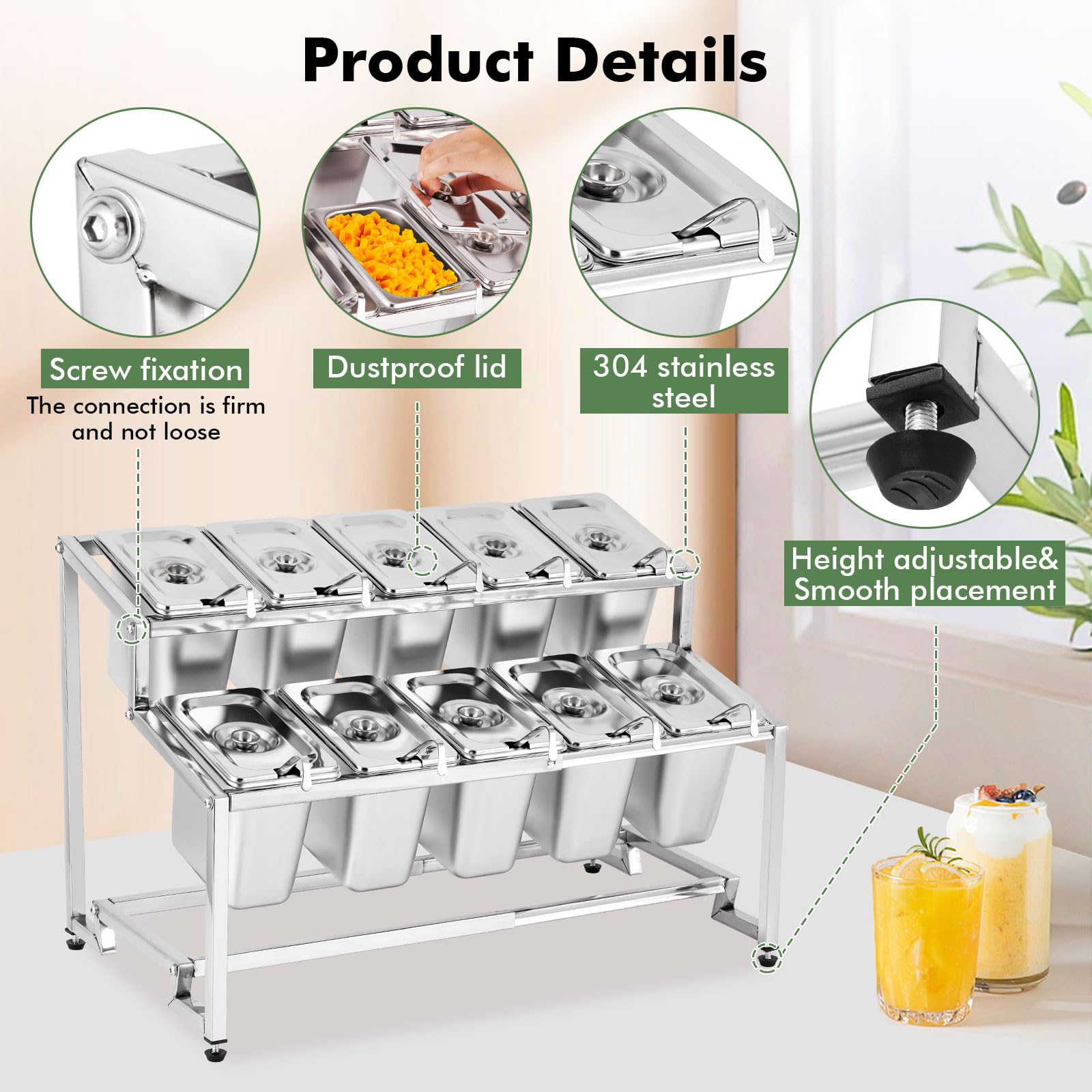 Meticuloso Expandable Spice Rack Stainless Steel Organizer Shelf For Sauce Ingredients Fruits, For Kitchen Pantry Use,10 Spoons,