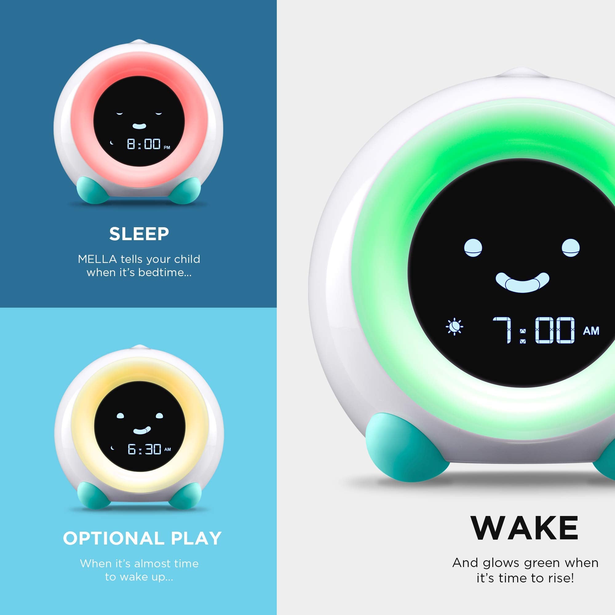 LittleHippo Mella: Kids Alarm Clock, Ready to Rise Children's Sleep Trainer, Night Light, Sound Machine and OK to Wake for Toddl