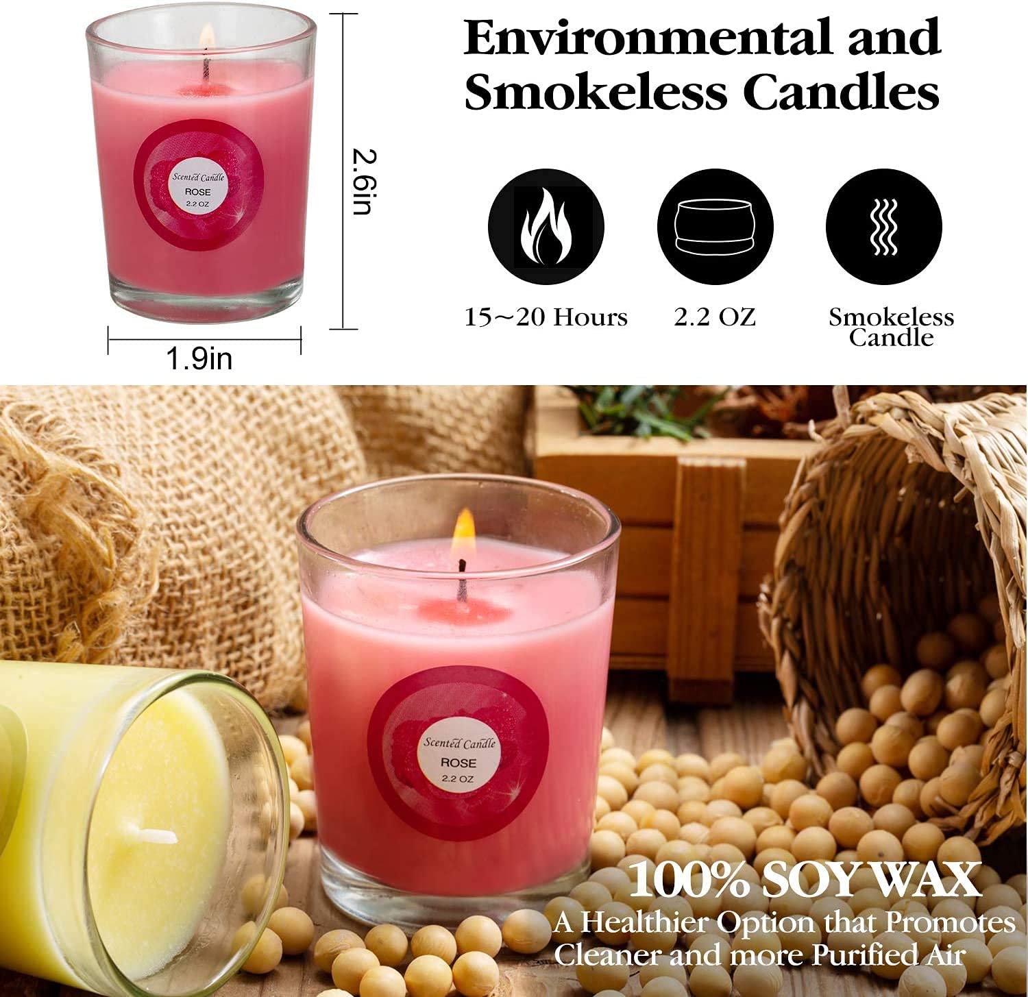 DALANG Scented Candles, Jasmine, Rose, Vanilla, Bergamot, fig, Lavender, Lemon, Spring,Strawberry, Rosemary, Aromatherapy Candle