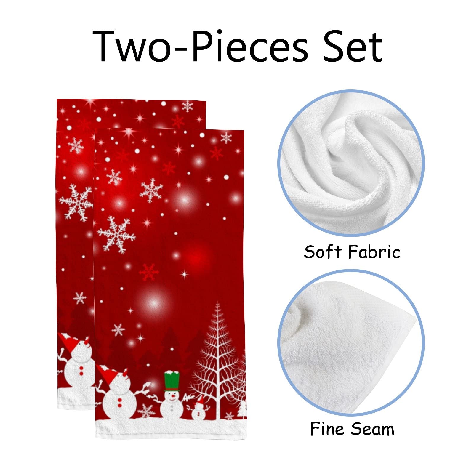 Vantaso Bath Hand Towels Set Of 2 Christmas Red Snowflake Snowman Soft And Absorbent Washcloths Kitchen Hand Towel For Bathroom