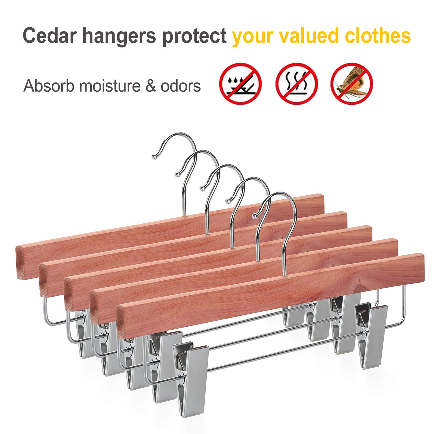 TOPIA HANGER 10 Pack American Red Cedar Natural Wooden Pants Skirt Slacks Bottoms Jeans Hangers with Metal Anti-Wrinkle Adjustable Clips  360 Stronger Chrome Hooks - CT07P
