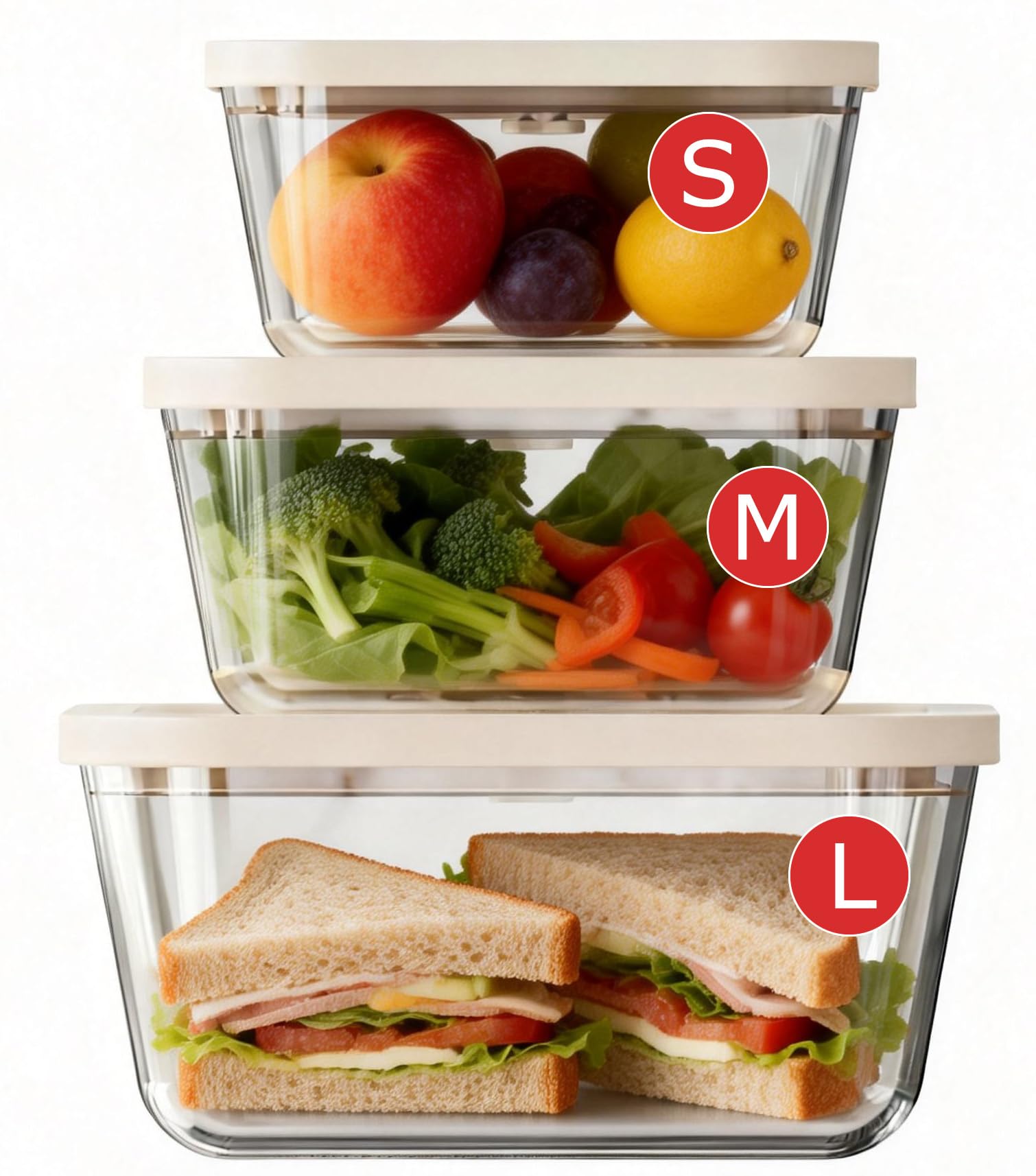 Glass Vacuum Seal Containers For Compact Vacuum Sealer, 3 Pack (S M L)
