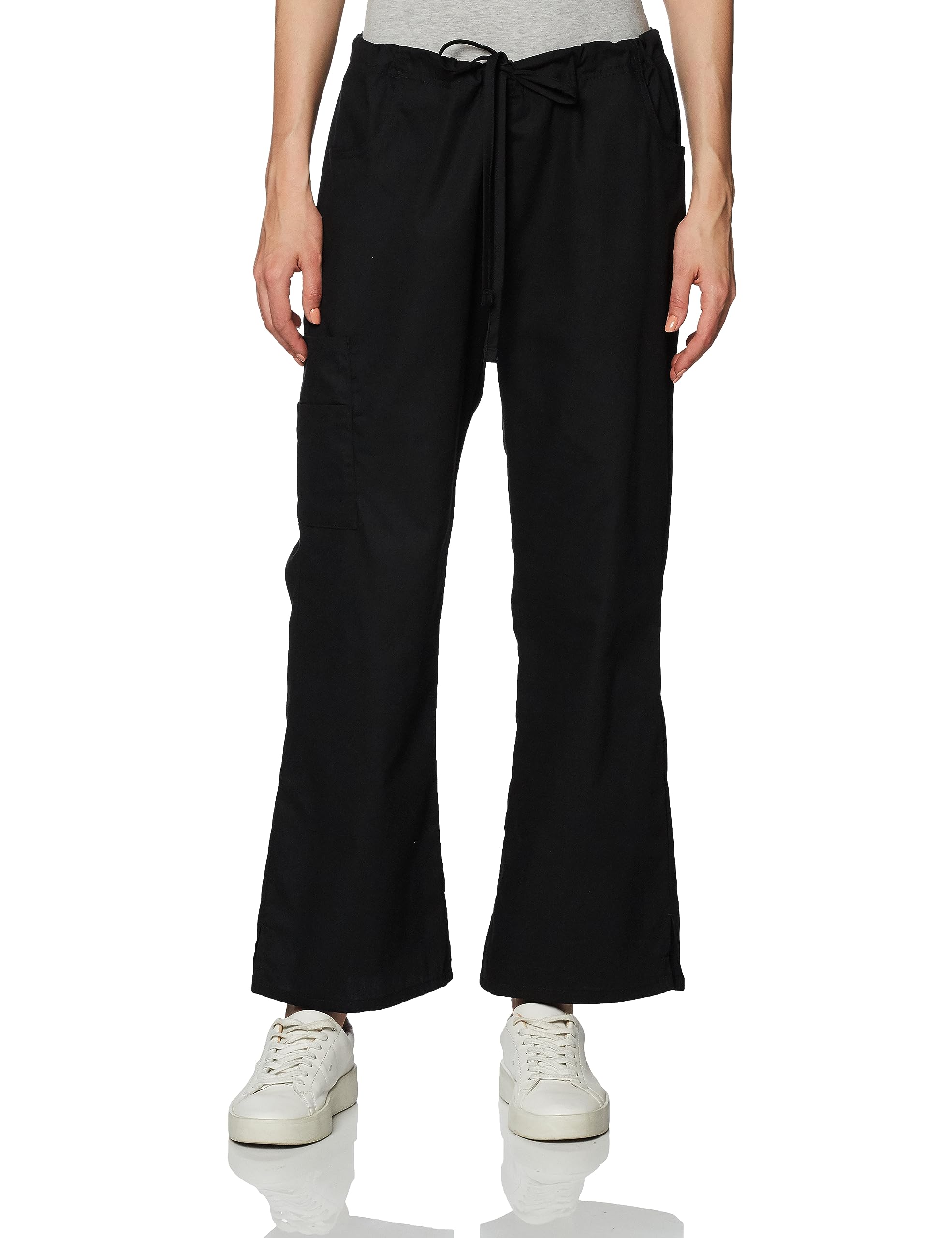 Cherokee Womens Signature Mid Rise Drawstring Cargo Medical Scrubs Pants, Black, 4X-Large Us