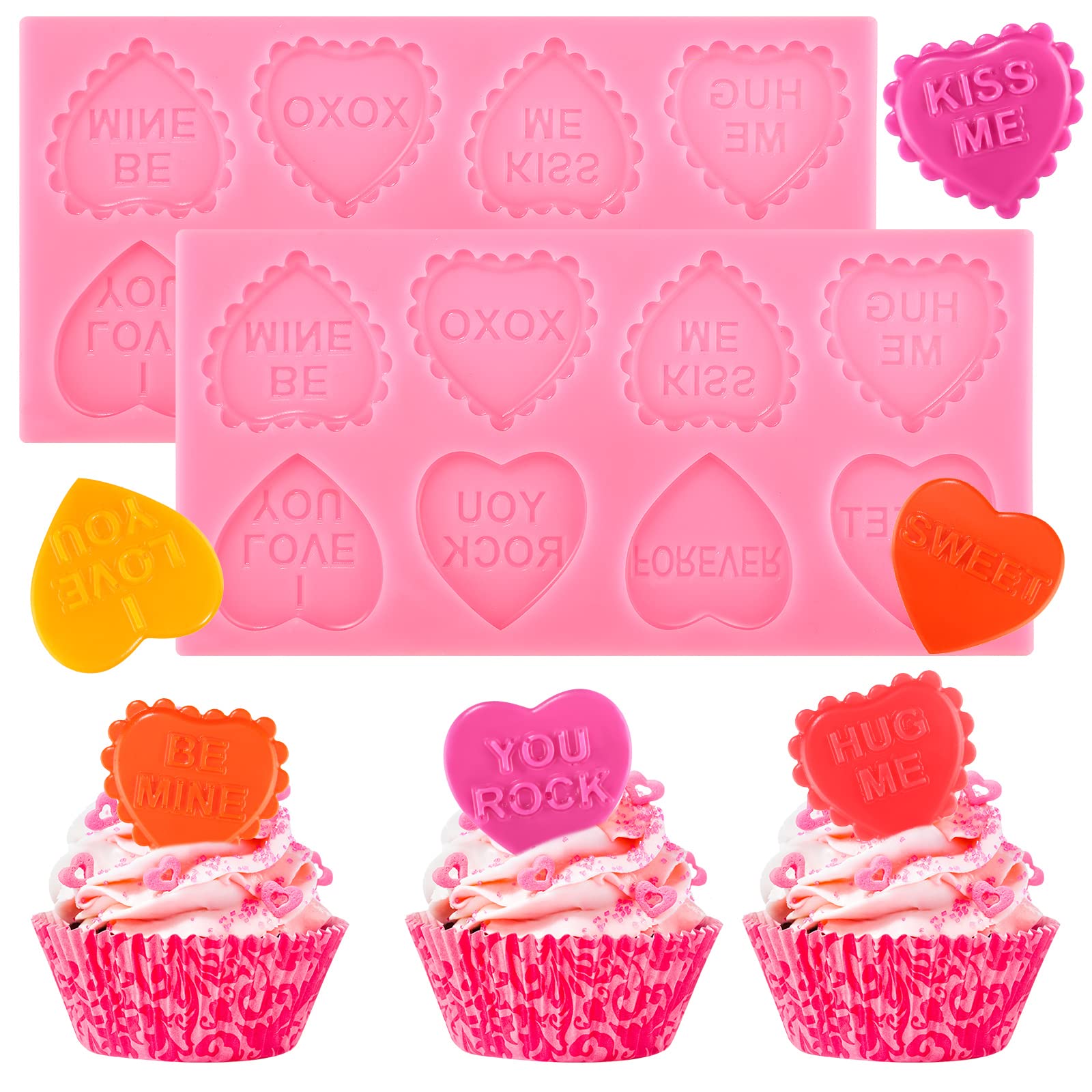 2 Pieces Valentines Day Mold Heart Shape Candy Oreo Molds Silicone Mini Heart Candy Mold Love Valentine Silicone Mold Pink Heart