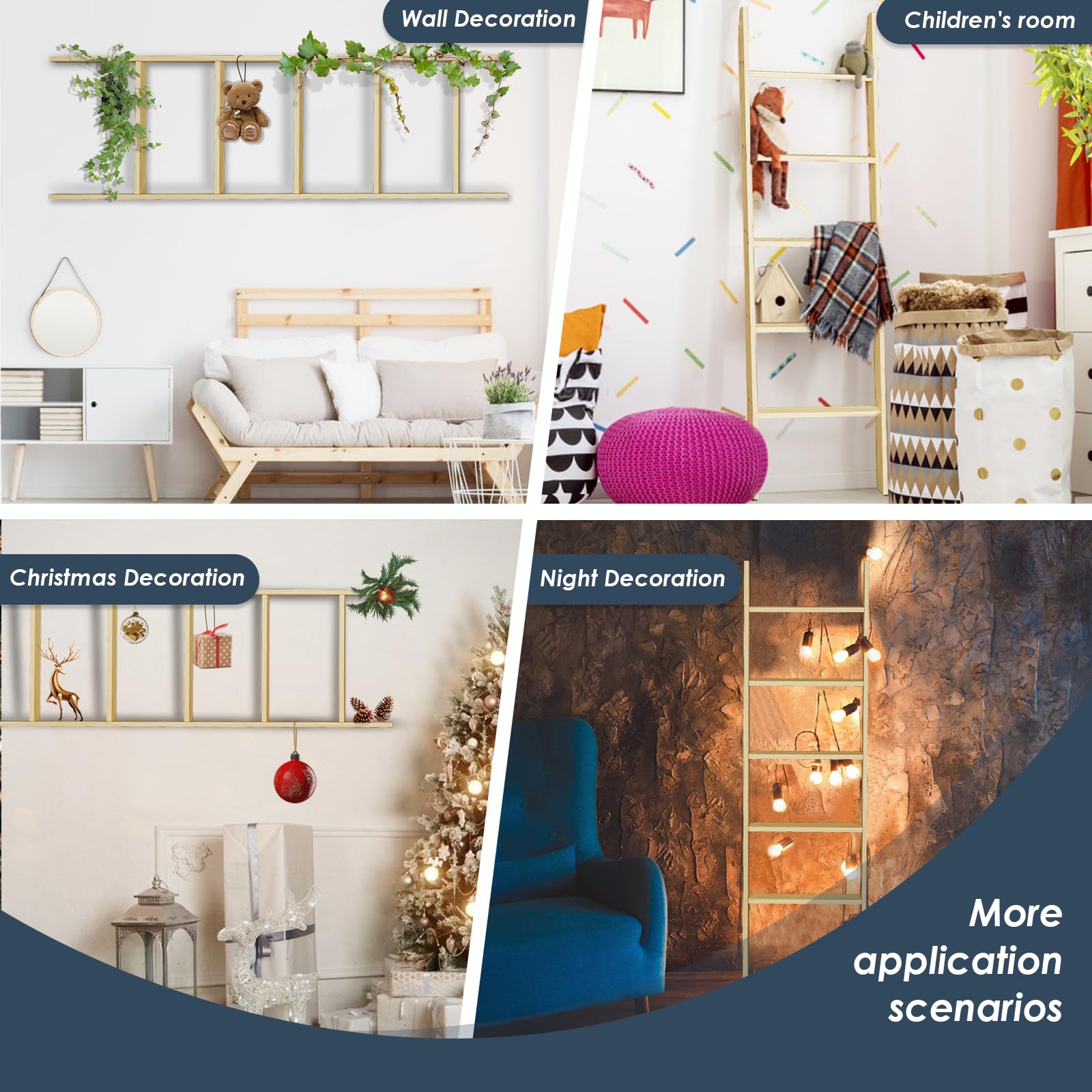 5-Tier Blanket Ladder Wooden, Non-Folding 4.8Ft(57.5'') Blanket Towel Holder Rack Decorative Ladder, Easy Assembly, Rustic Farmh