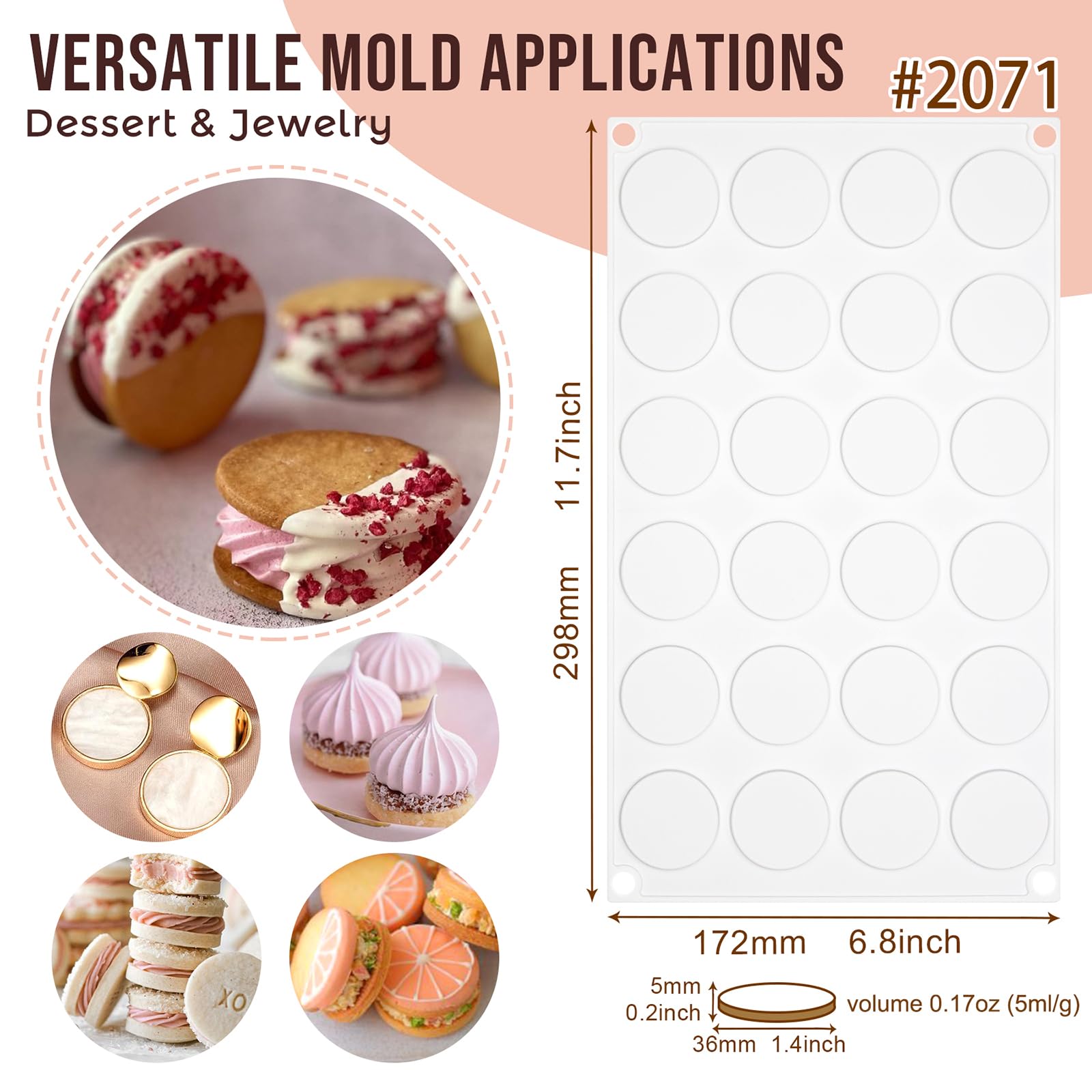 Funshowcase Flat Round Disc Silicone Mold Baking Tray 2 Sizes For Mini Tart Cookie Dessert Chocolate Caramel Candy Epoxy Uv Resi
