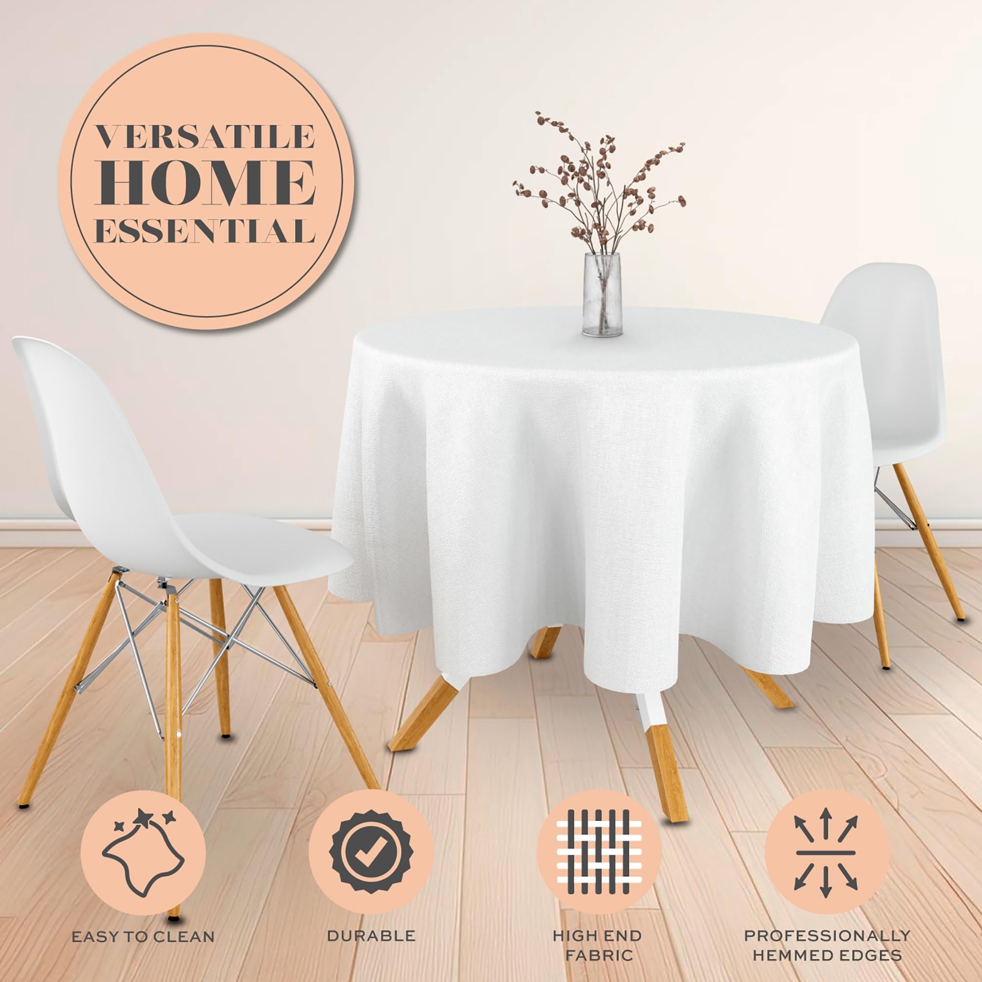 [2 Pack] White Round Tablecloths 70 Inch [For 30-60'' Tables] 200 Gsm Premium Quality Textured Washable Polyester Fabric Table C