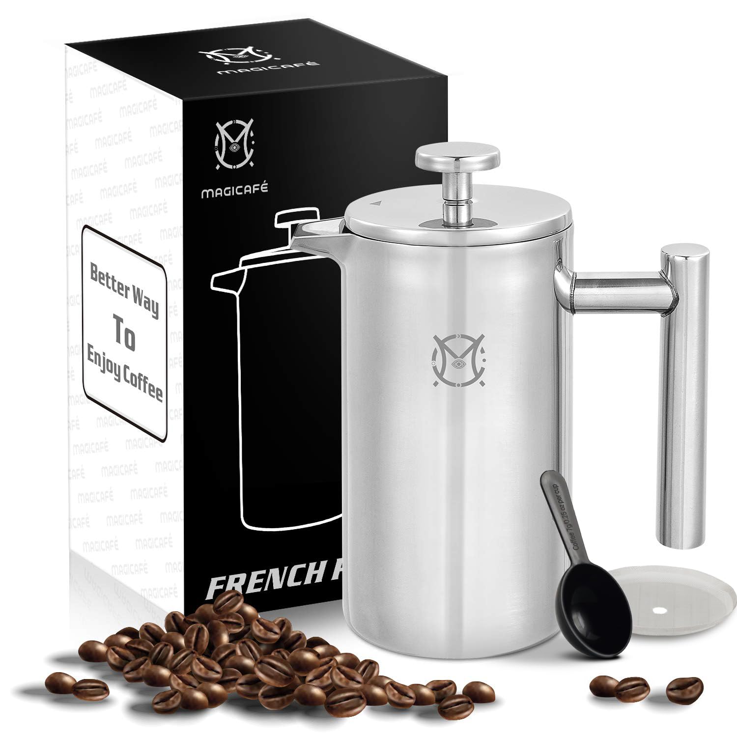 Magicaf   French Press Coffee Maker - Single Serve 1 Cup Small Stainless Steel Thermal Double Walled French Press 350Ml/12Oz