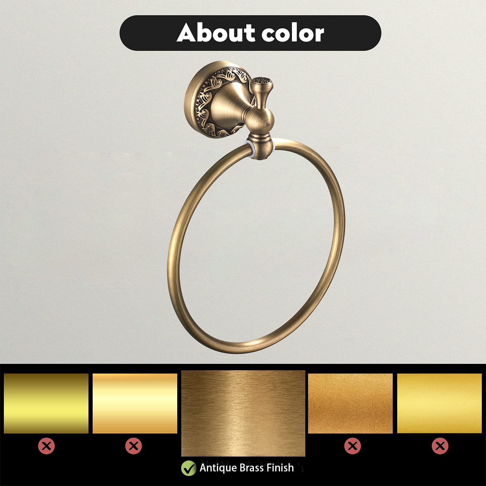 Leyden Brass Towel Ring  Antique Retro Round Towel Holder  Wall Mounted Bath Hand Towel Rack Rail Bathroom Hardware Classical Ancient Wave Pattern Base