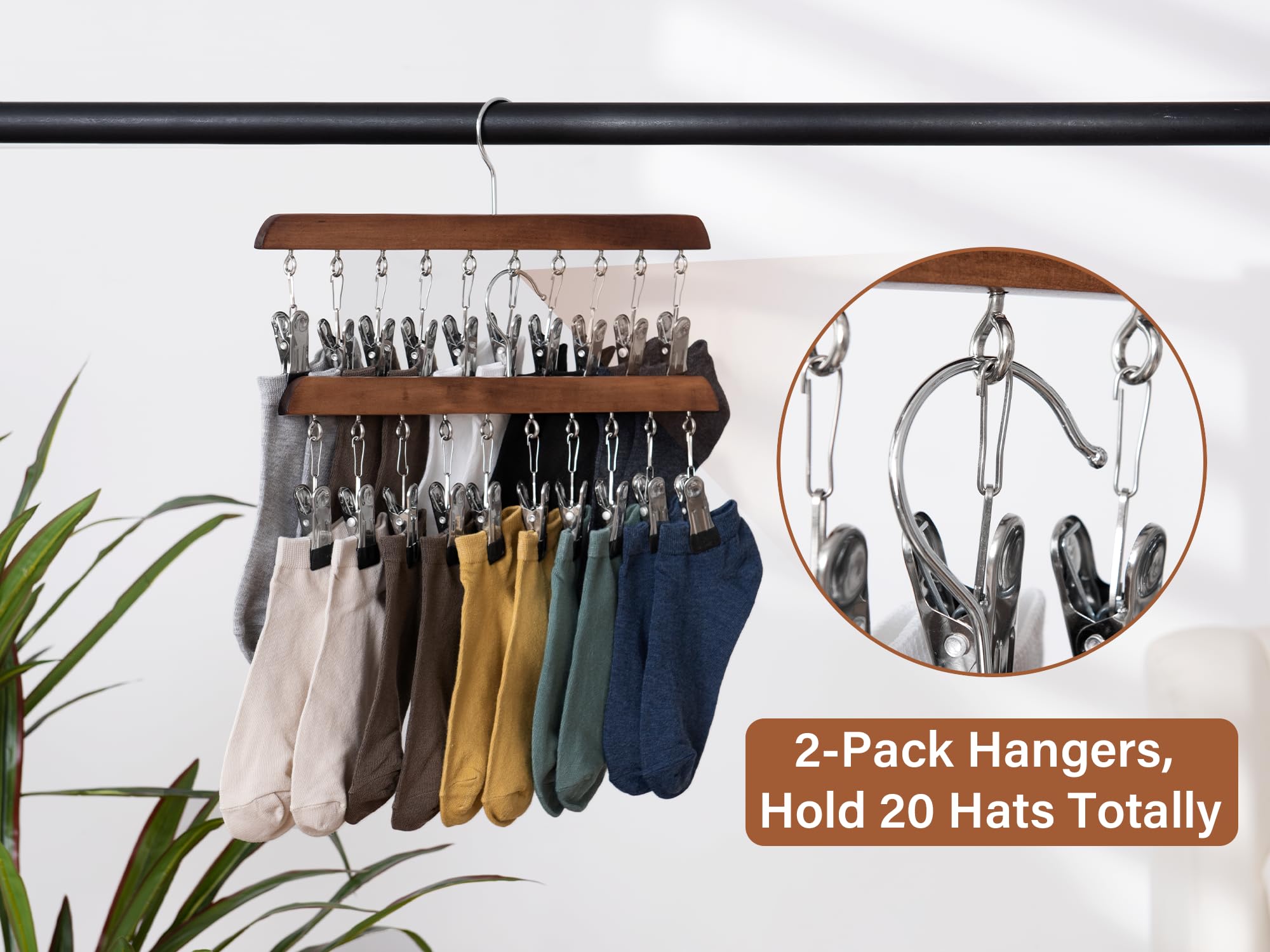 Storageworks Hat Organizer, Hat Storage For Closet, Hat Racks For Baseball Caps, Set Of 2 Cap Organizer With 10 Adjustable Stain