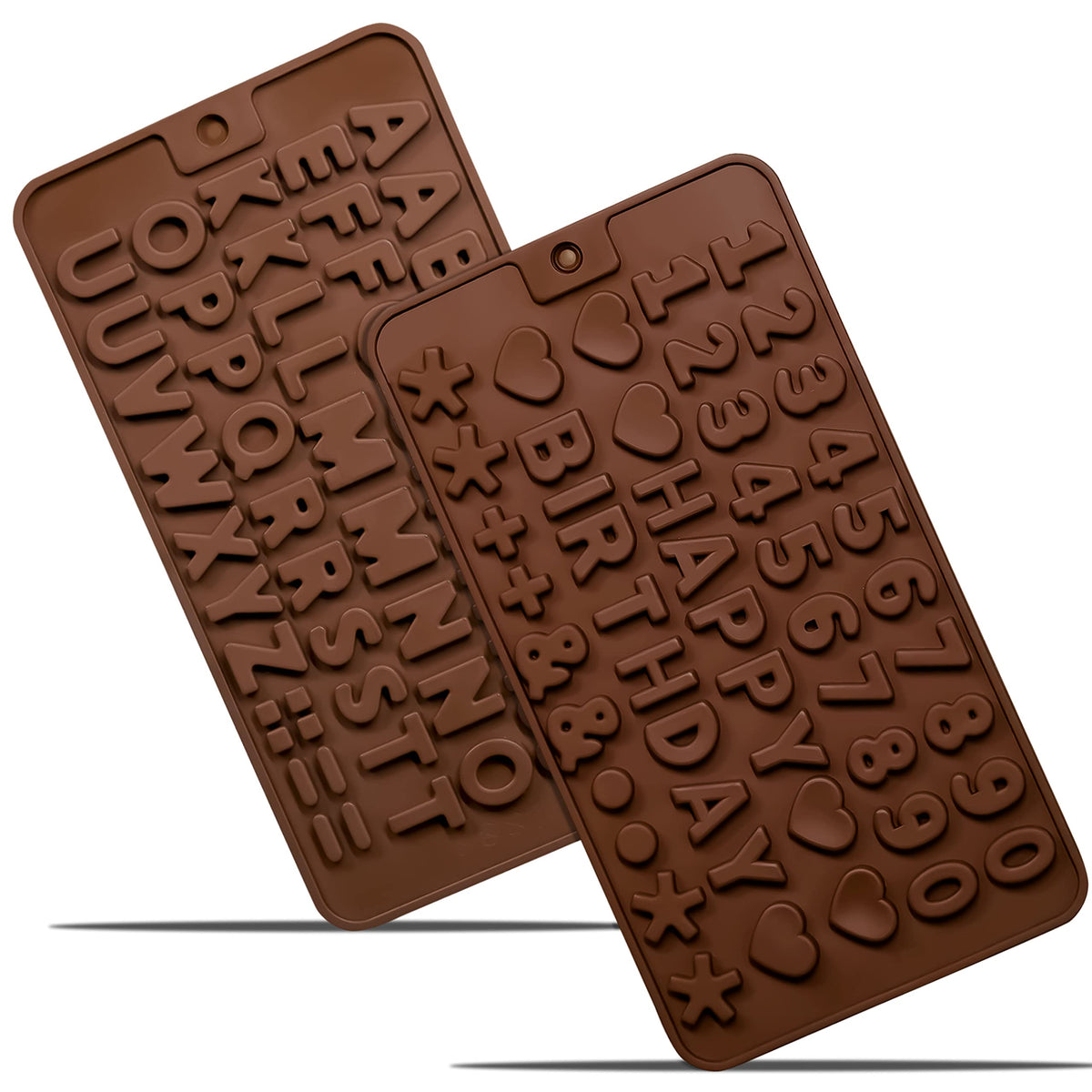 Anaeat Silicone Letter And Number Chocolate Molds, 2 Pack Alphabets & Numbers Candy Baking Mold With Happy Birthday Cake Decorat