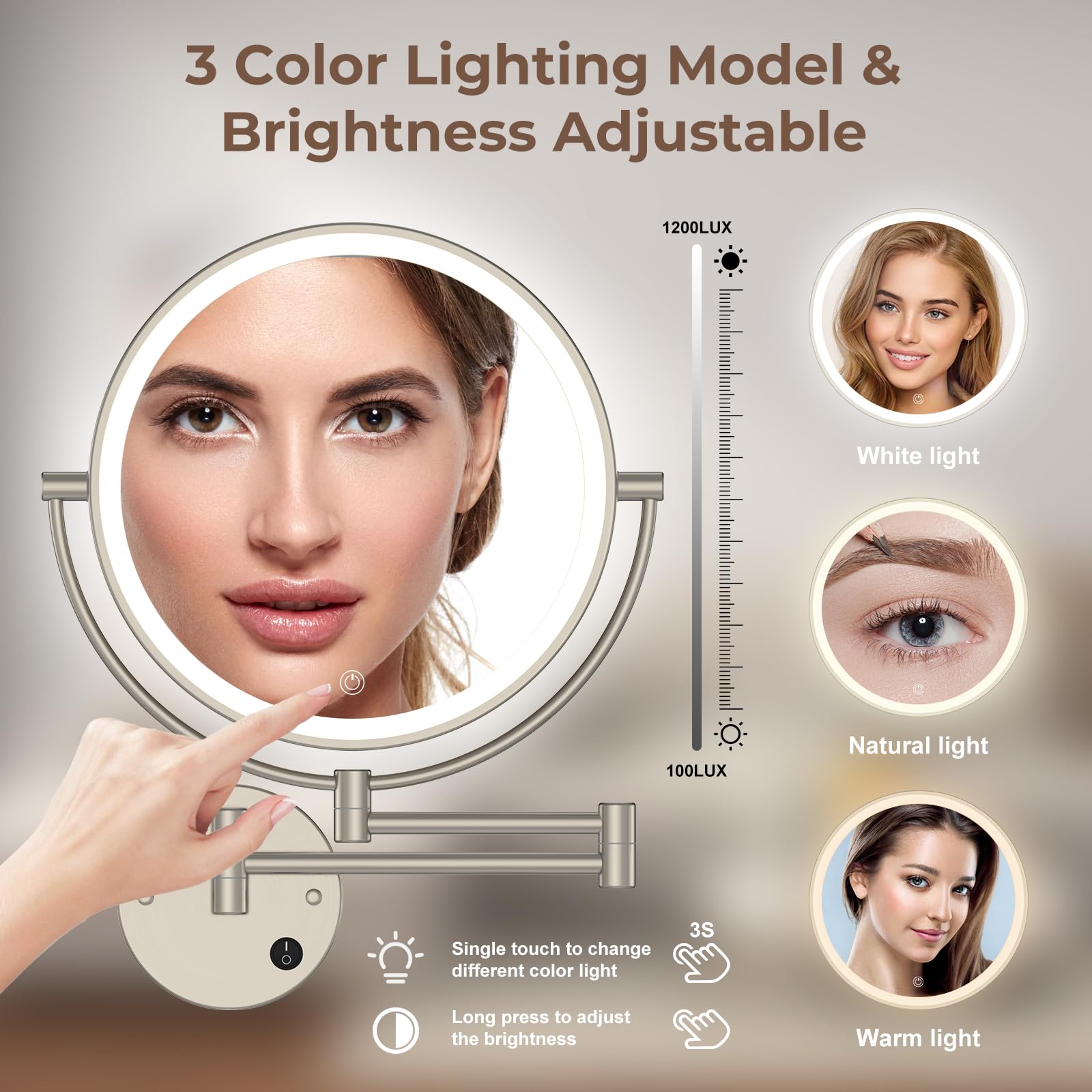 Rocollos 9'' Plug-In Wall Mounted Lighted Makeup Mirror 1X/10X Magnification, Super Large Double Sided Led Vanity Mirror For Bat