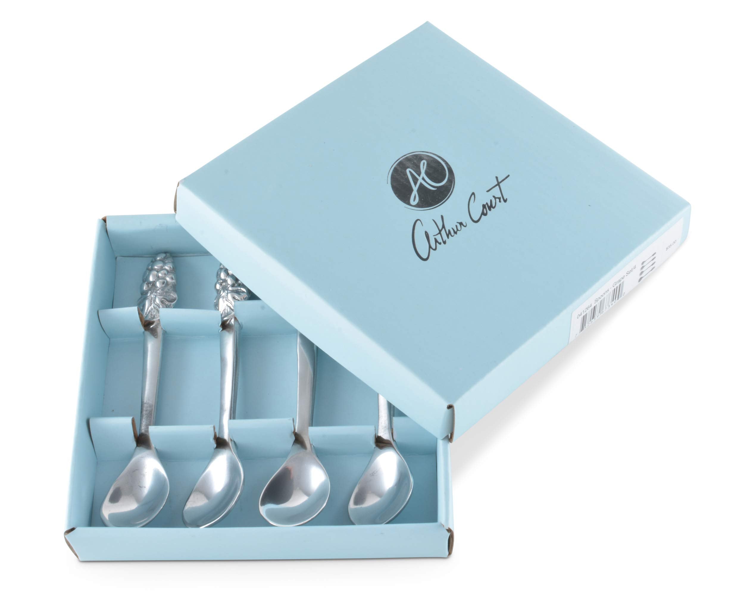 Arthur Court Metal Tea Spoons Grapes Sand Casted In Aluminum With Artisan Quality Hand Polished Set Of 4 5 Inch Long