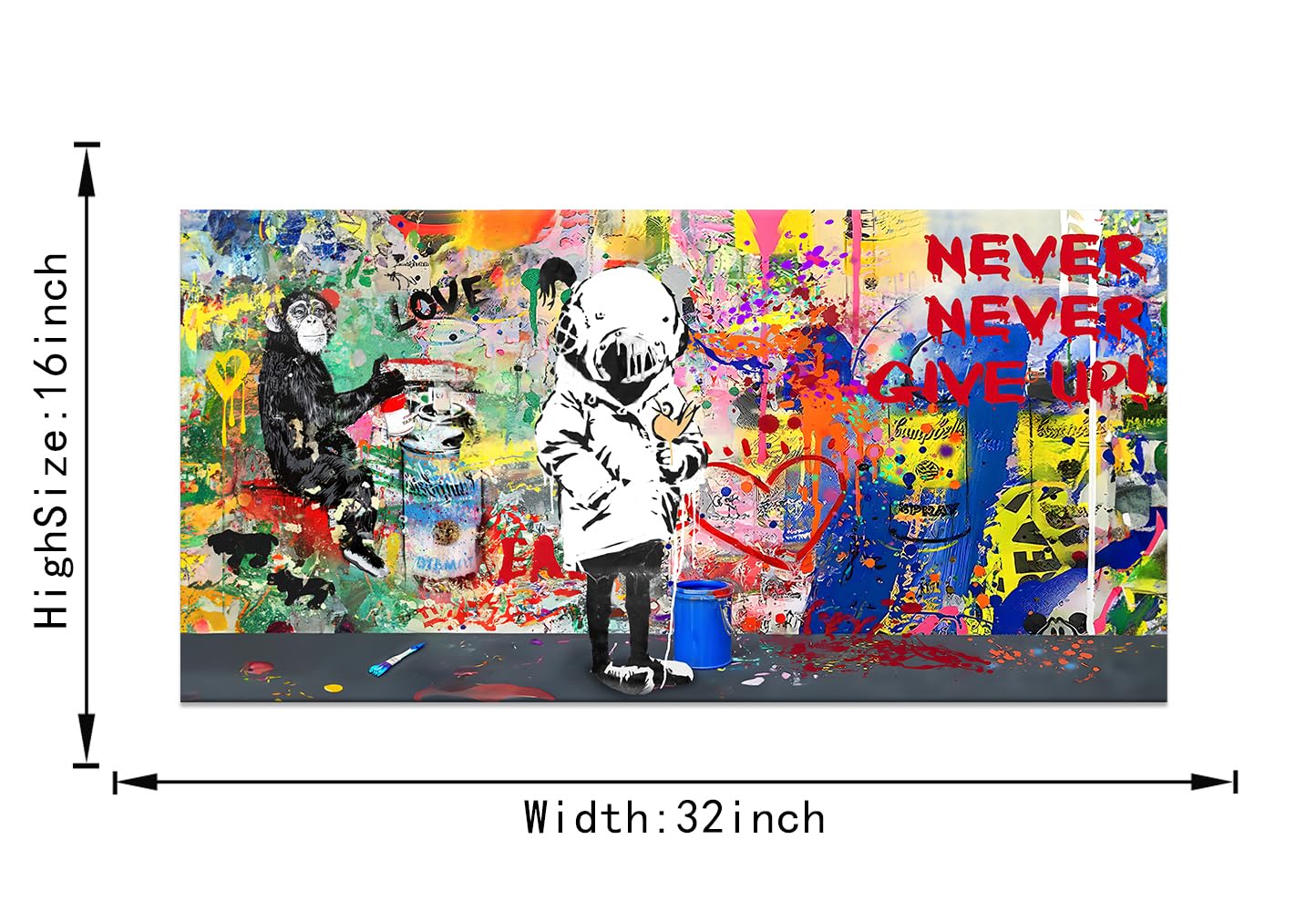 Graffiti Wall Art ,Abstract Pictures Prints Artwork,Girl Graffiti Painting Wall Decor Never Give Up Inspirational Pictures For L