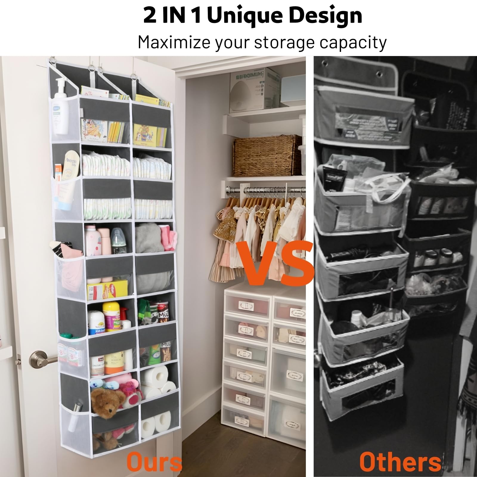 Over the Door Organizer 5 Tiers, Extra Large Behind Door Storage of 10 Compartments, 80 lbs Weight Capacity Over Door Organizer,