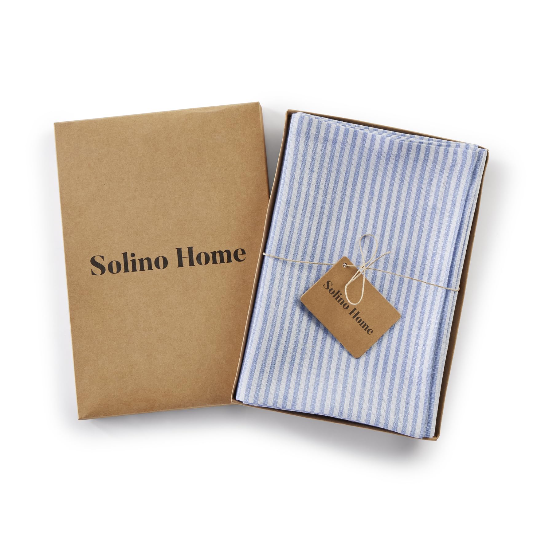 Solino Home Stripe Linen Dinner Napkins 20 X 20 Inch - 100% Pure Linen Cornflower Blue And White Cloth Napkins Set Of 4 For Spri