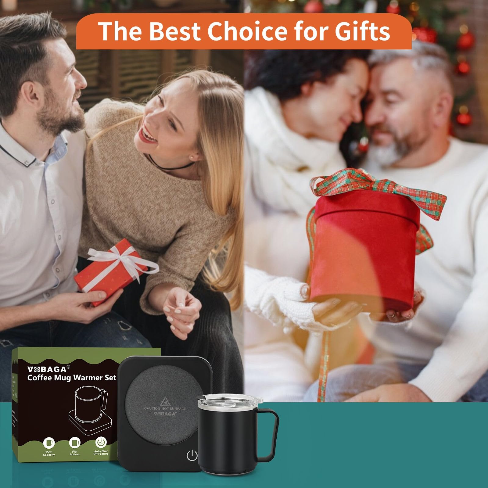 VOBAGA Coffee Mug Warmer Set - 15 oz Stainless Steel Mug with Auto Shut Off & 3 Temperature Settings - Black, Model V037