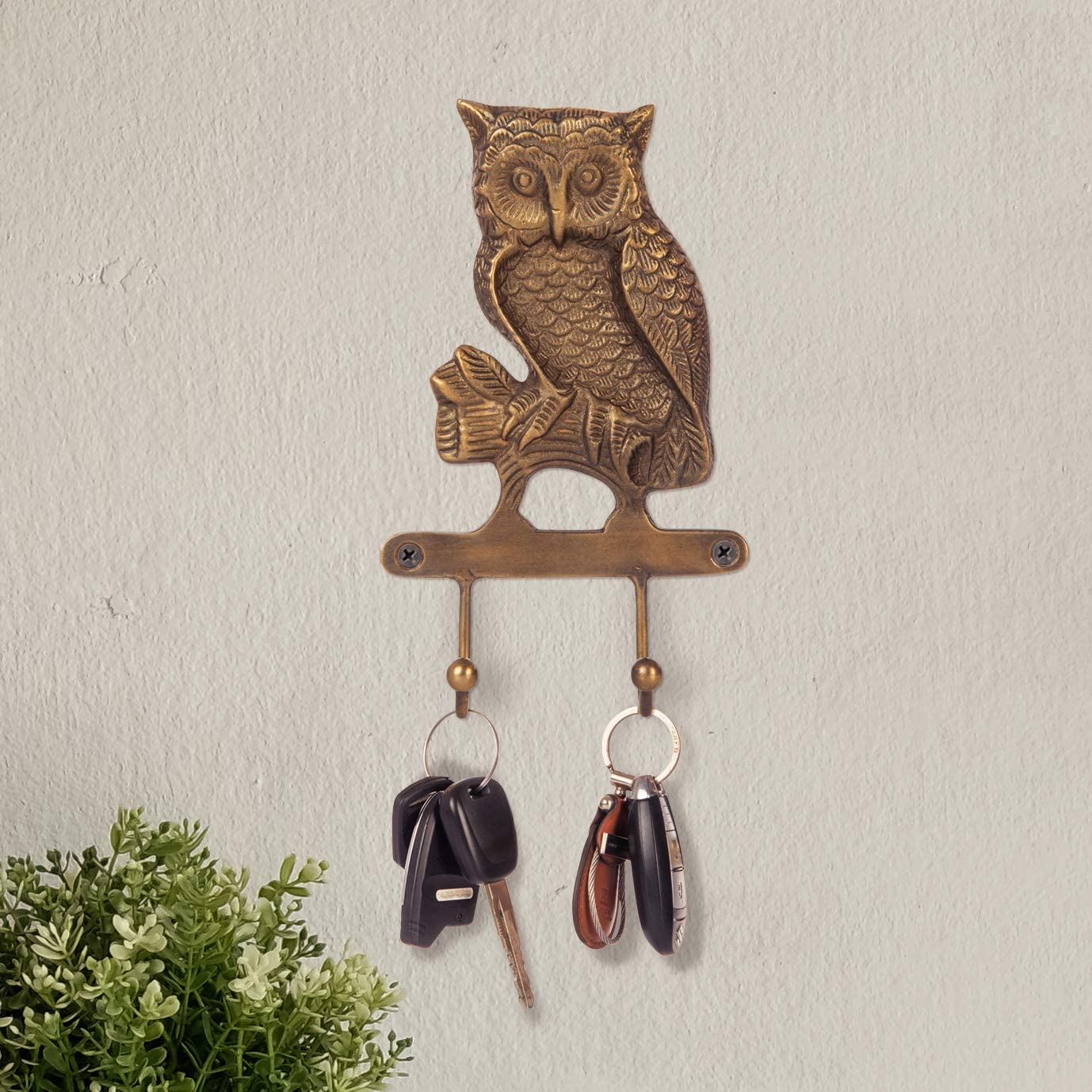 House of Sajja Owl Shaped Iron Key Holder and Hook for Clothes