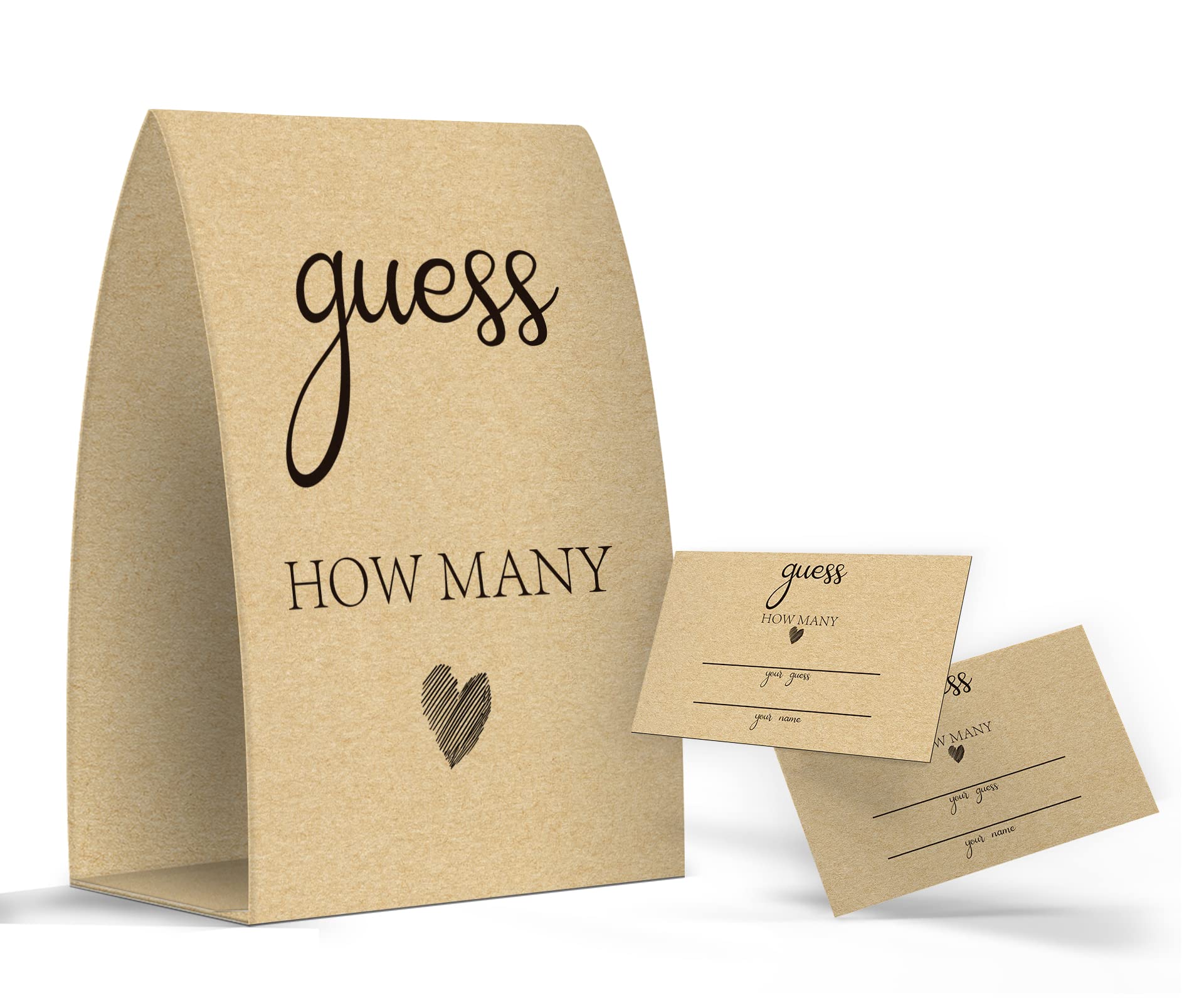Guess How Many, Kraft, Bridal Shower Decorations, Bridal Shower Games - One Sign And 50 Cards(Guess003)