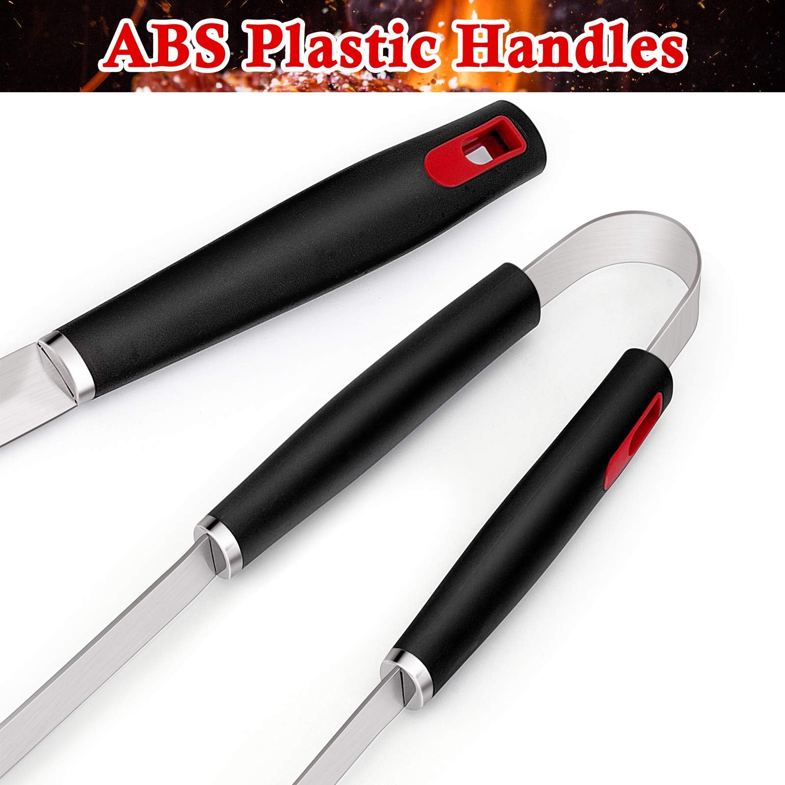 HaSteeL BBQ Grill Accessories Set of 7  Stainless Steel Grilling Tools Set with Storage Bag  Heavy Duty Grill Spatula  Tong  Fork  Basting Brush  Cleaning Brush  Dishwasher Safe & Man?s Gift