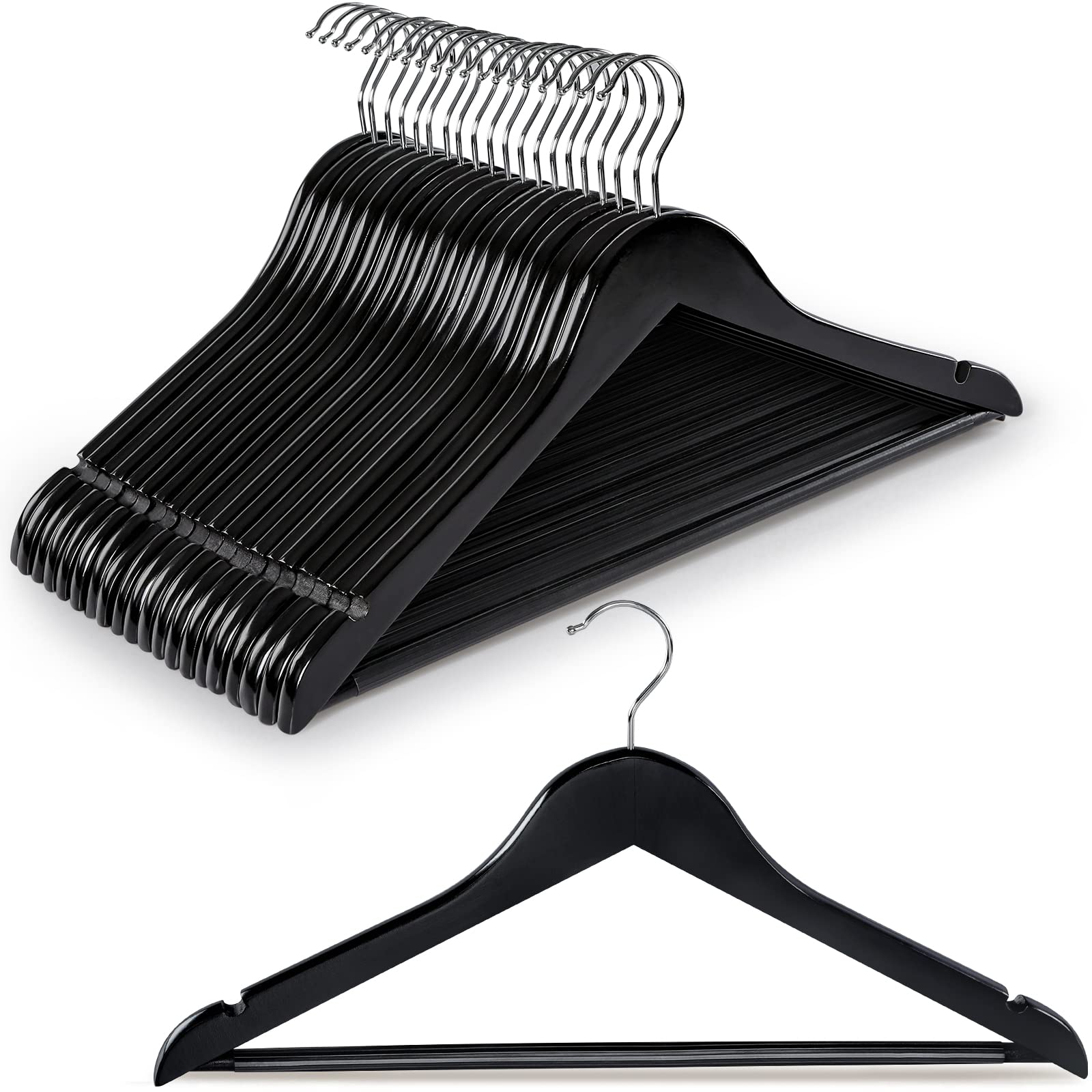 Topia Hanger Wooden Hangers 20 Pack, Black Wood Coat Hangers For Closet With Non-Slip Pants Bar, 360 Swivel Hook And Shoulder No