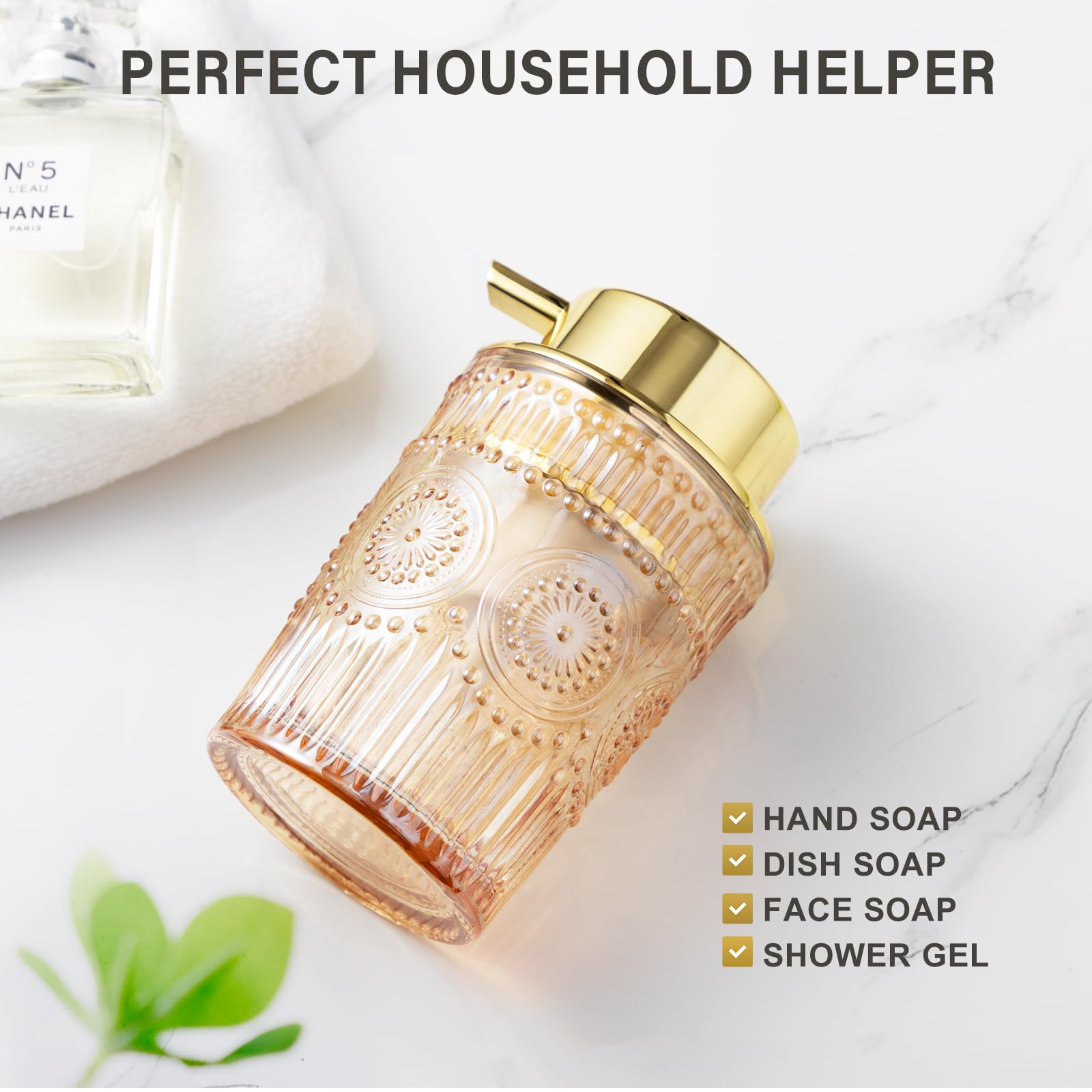 Leicurace Glass Foam Soap Dispenser, Refillable Foaming Pump Dispenser With Gold Pump, Foam Hand Soap Dispenser For Bathroom Kit